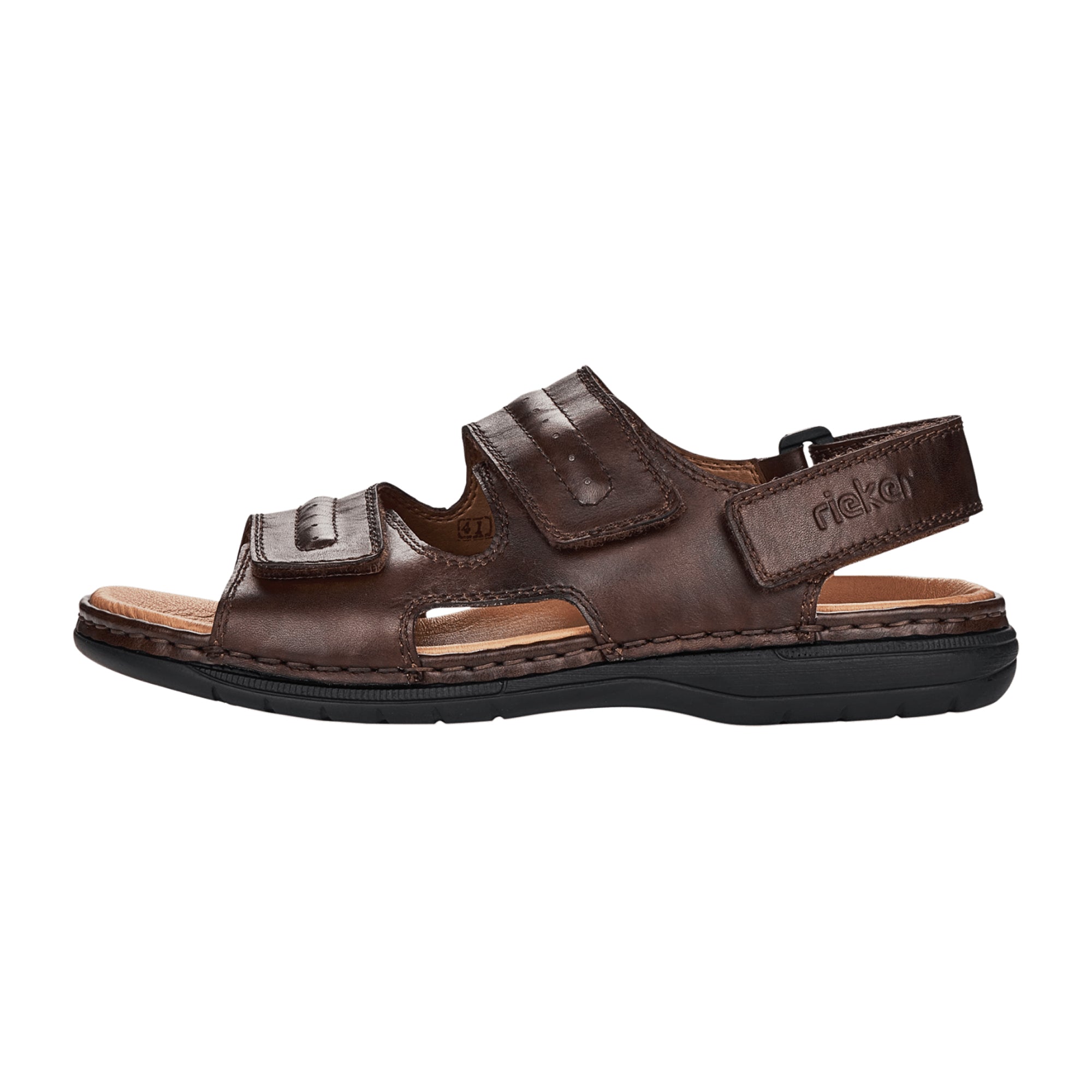 Rieker Men's Brown Leather Sandals with Velcro Strap and Shock Absorbing Sole