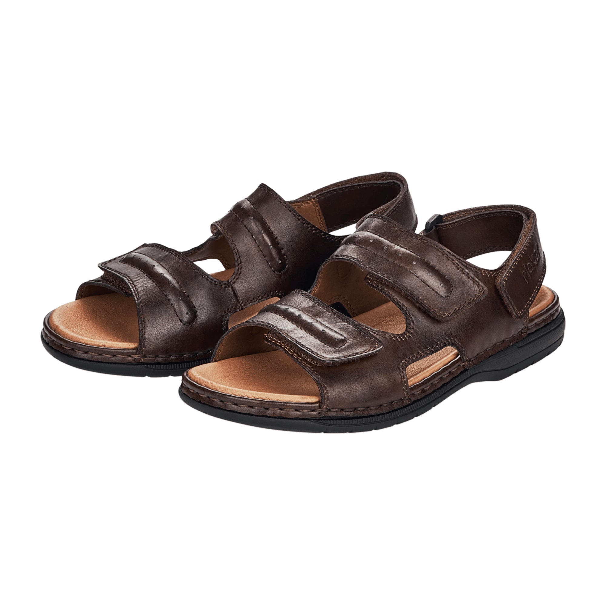 Rieker Men's Brown Leather Sandals with Velcro Strap and Shock Absorbing Sole