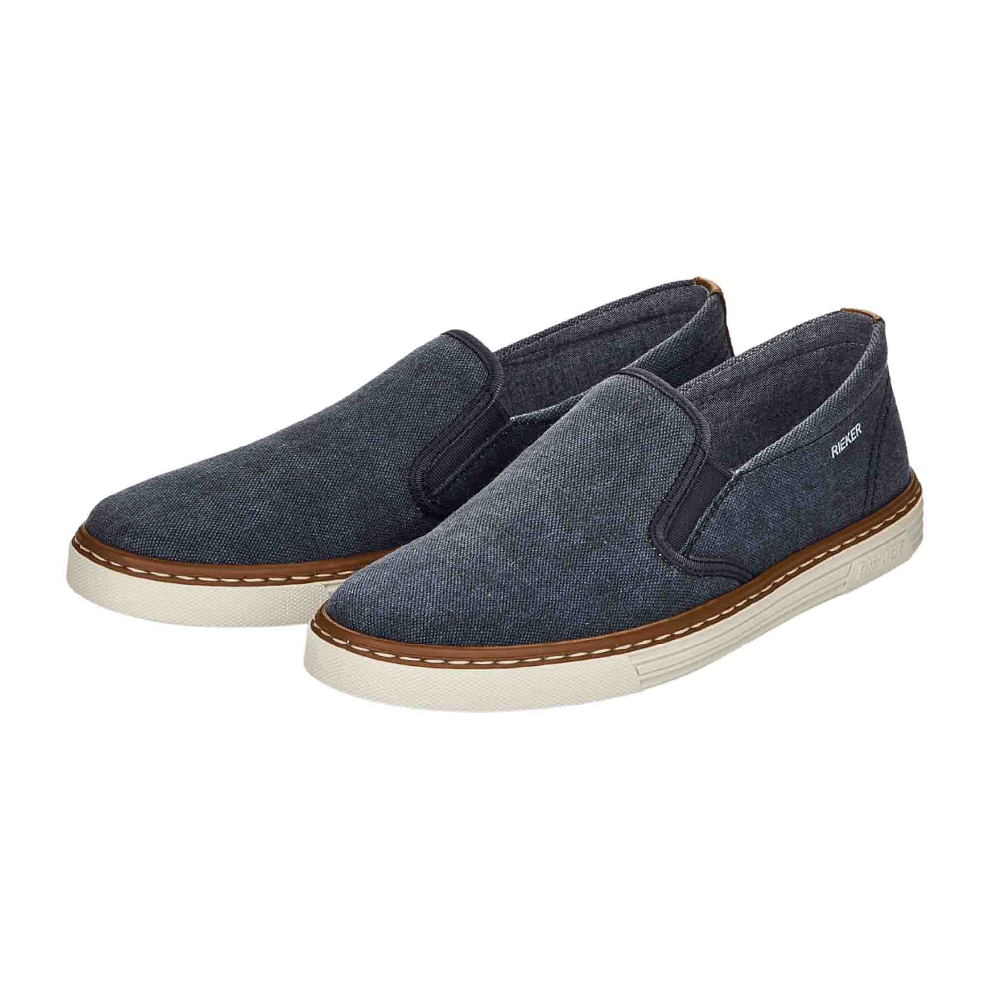 Rieker Men's Classic Blue Slip-On Shoes Comfortable Flat Casual Footwear