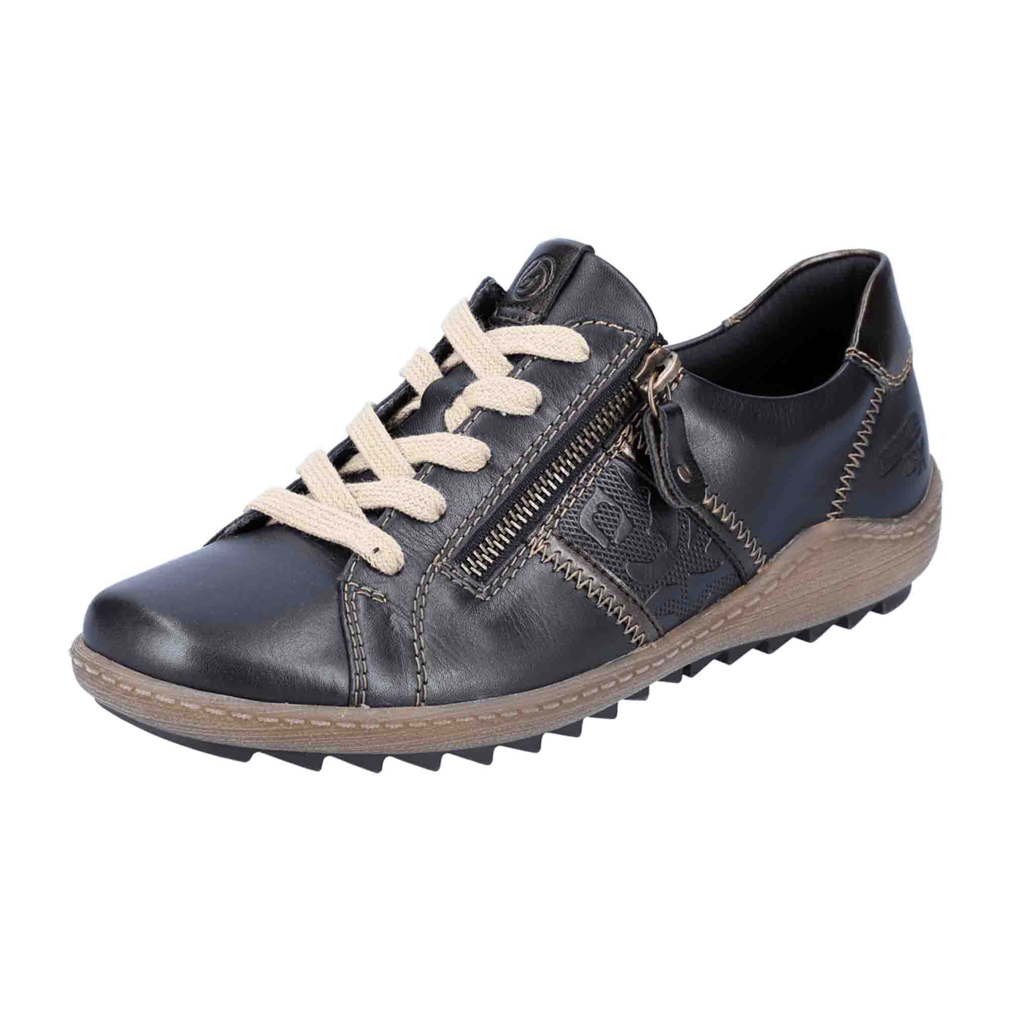 Remonte R1426-02 Women's Black Leather Waterproof Lace-Up Shoes