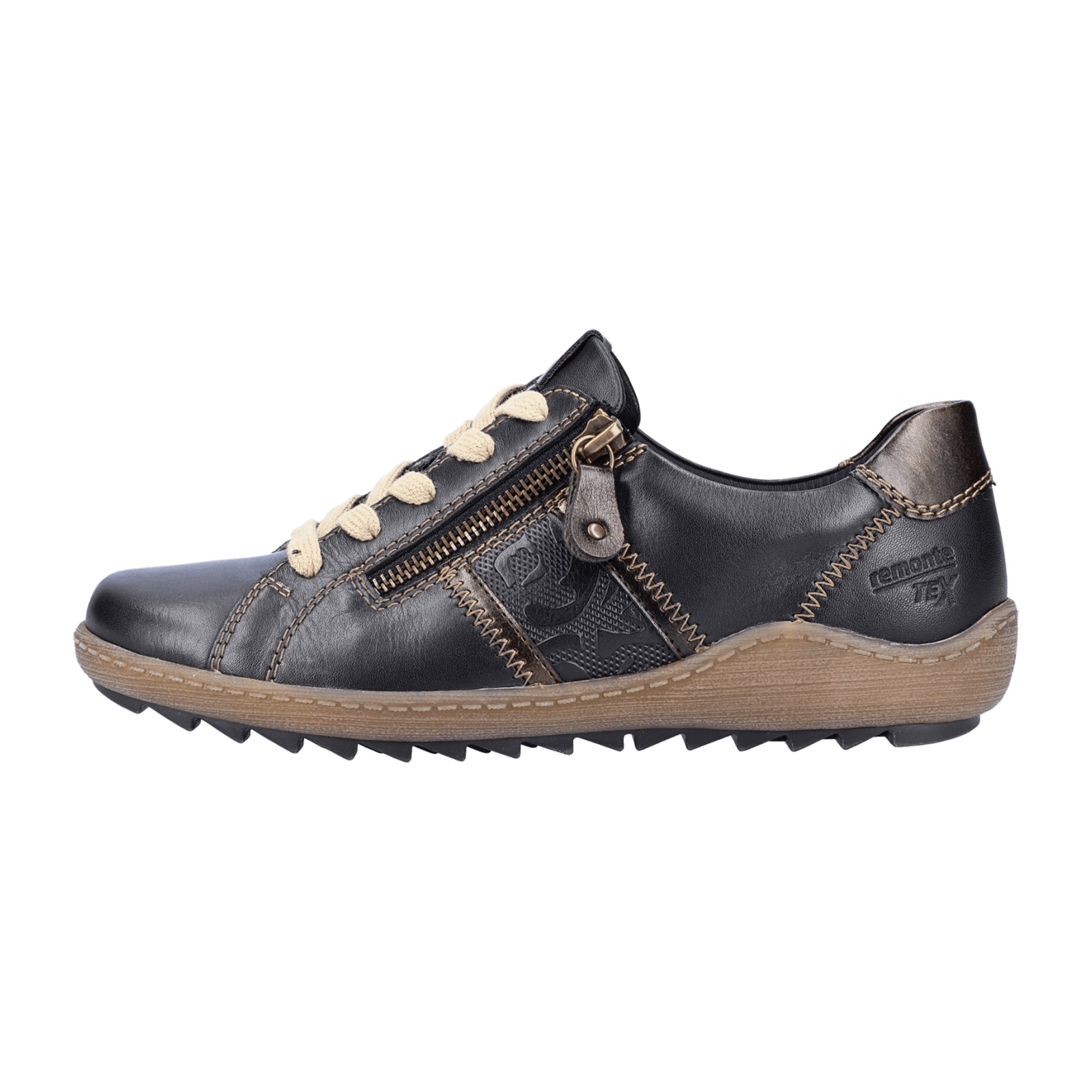 Remonte R1426-02 Women's Black Leather Waterproof Lace-Up Shoes