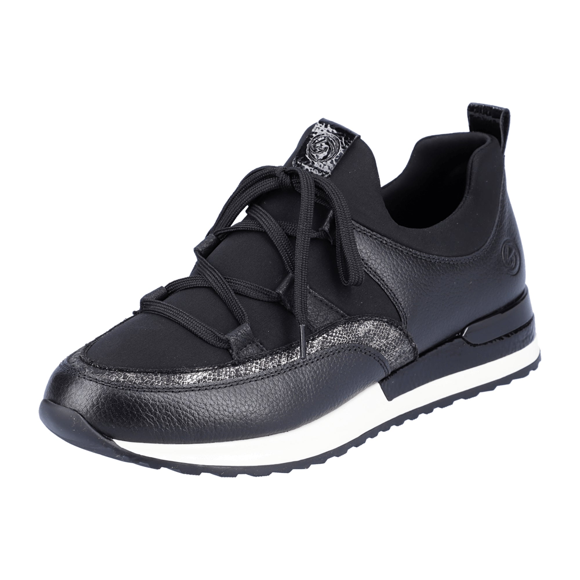 Remonte Women's Black Leather Slip-On Shoes with Silver Stripe and Cushioned Insole