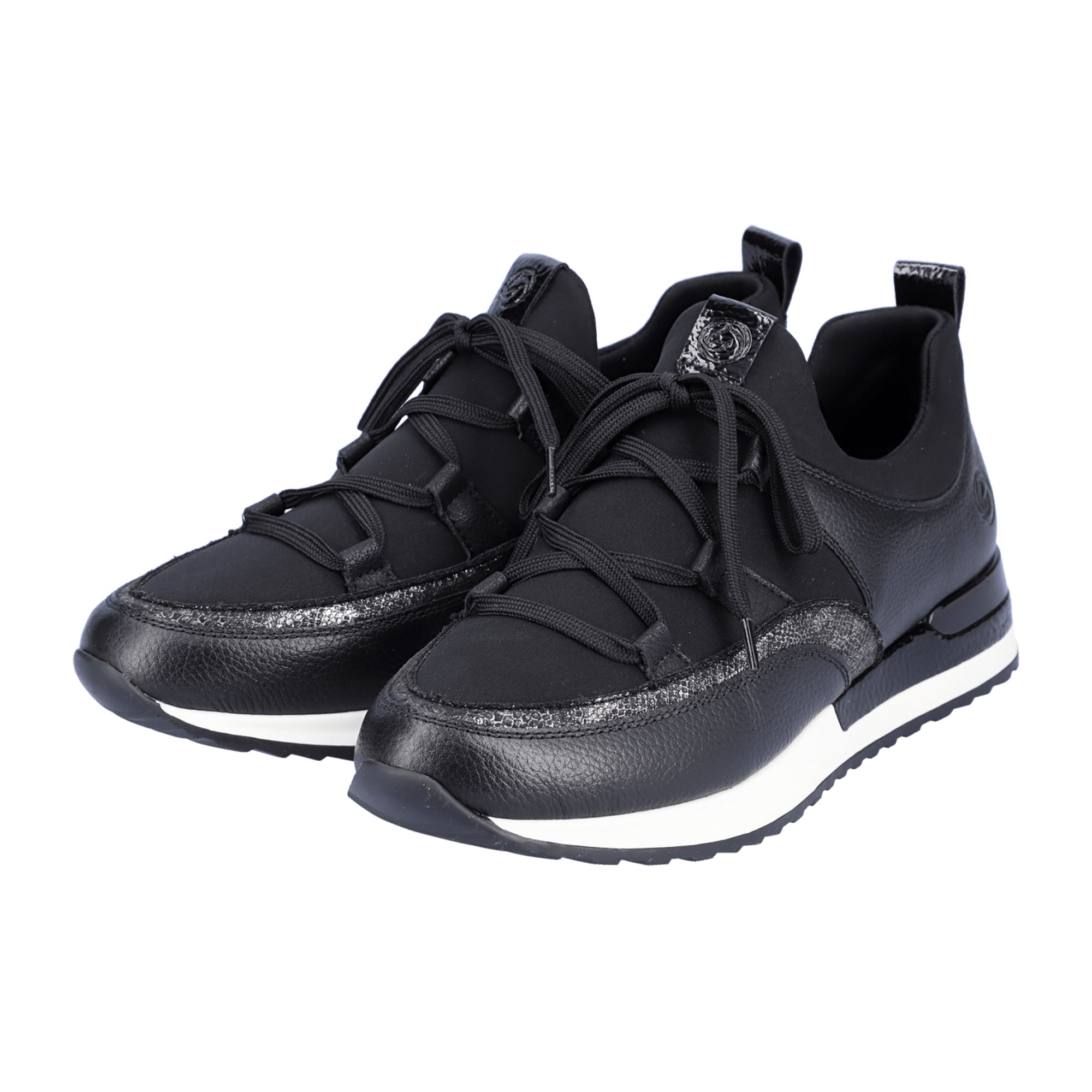 Remonte Women's Black Leather Slip-On Shoes with Silver Stripe and Cushioned Insole