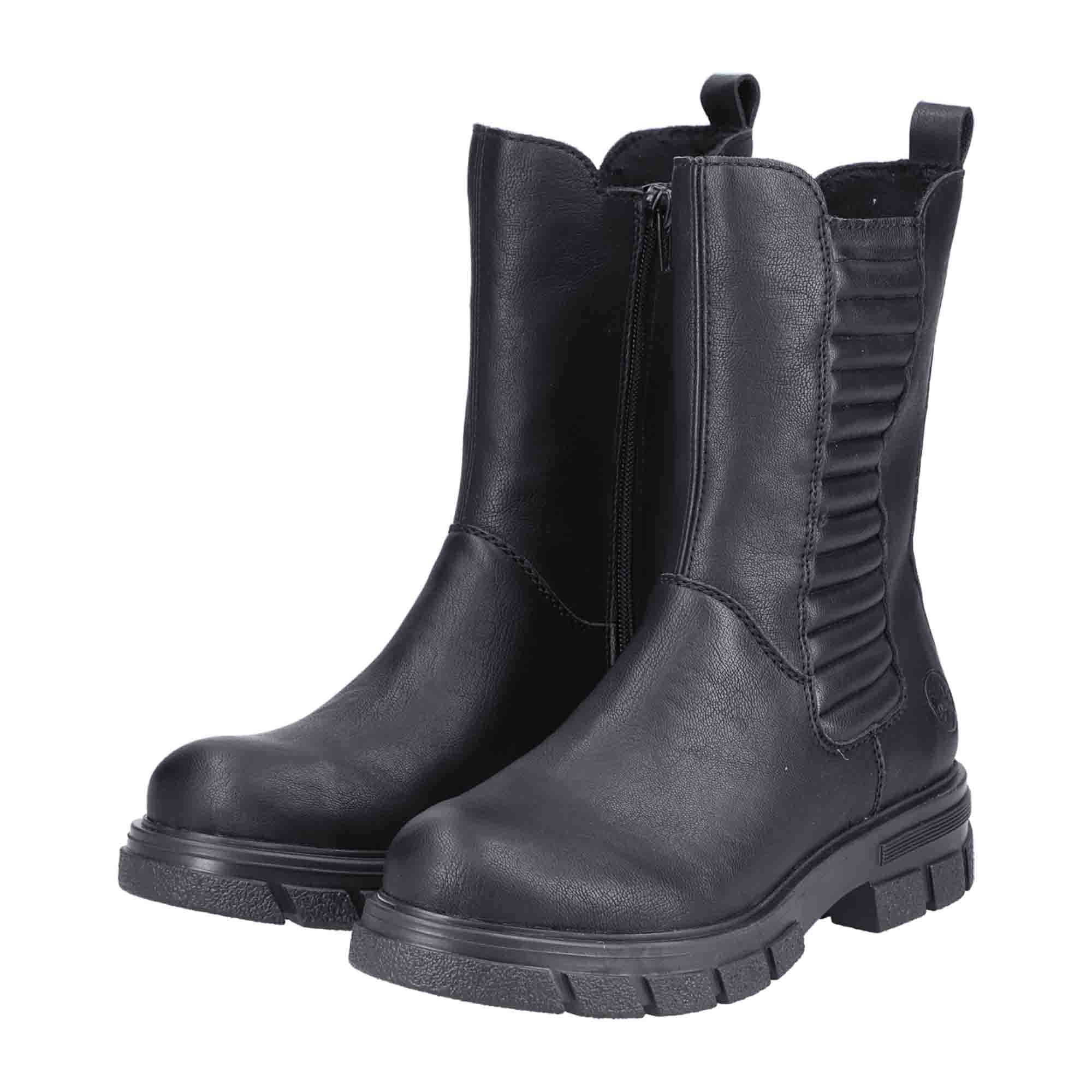 Rieker Women's Black Chelsea Boots with Warm Lining and Side Zipper