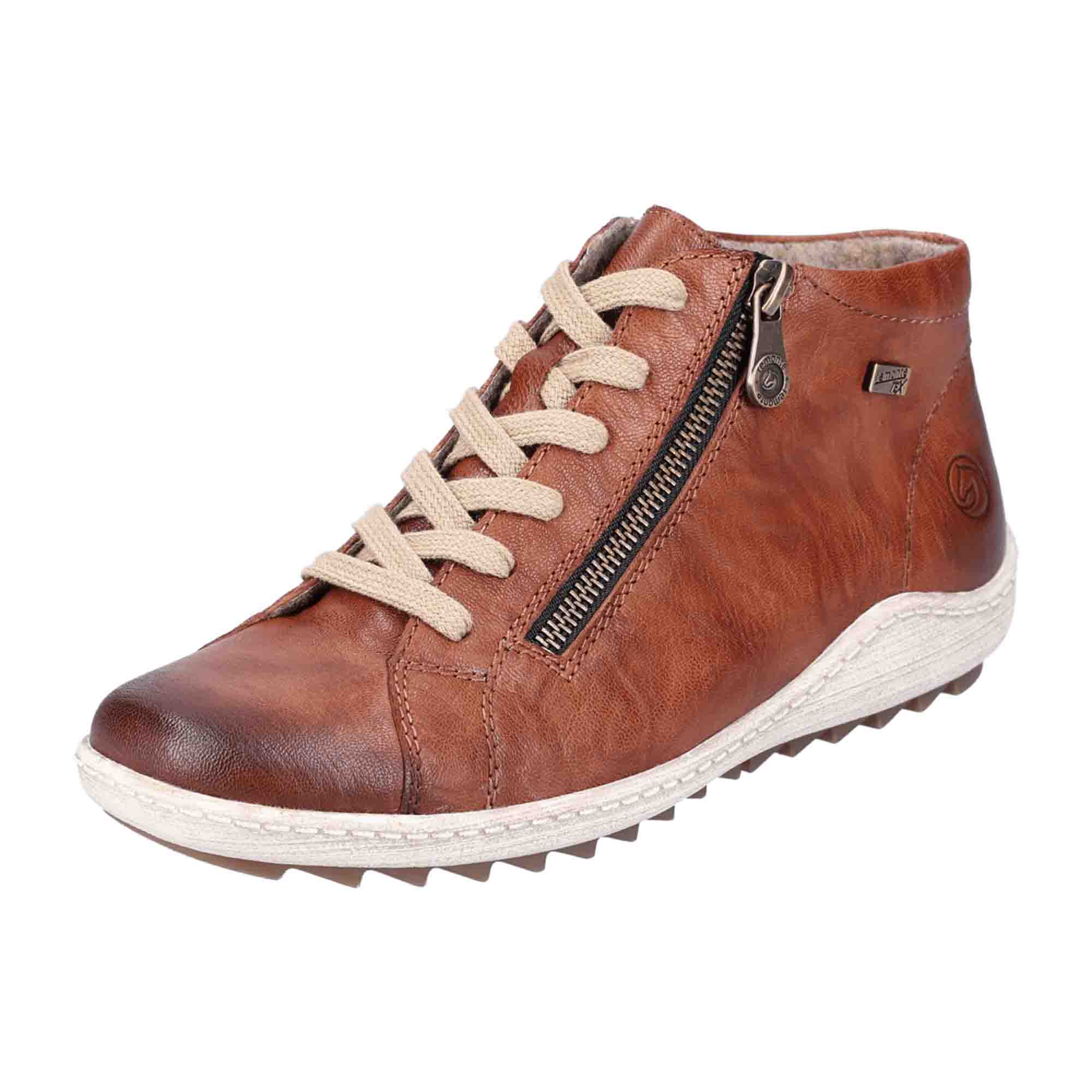 Remonte Women's Brown Leather Lace-Up Boots with Warm Lining for Winter