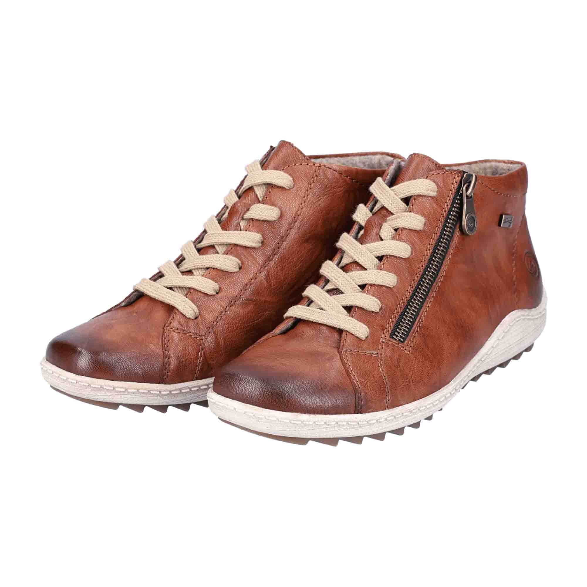 Remonte Women's Brown Leather Lace-Up Boots with Warm Lining for Winter