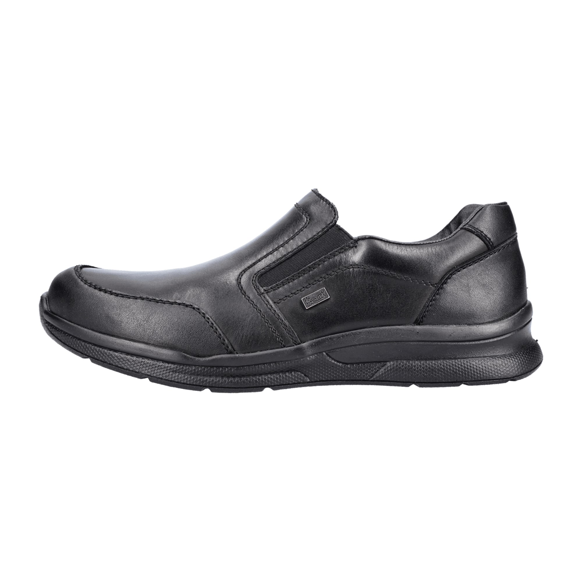 Rieker Black Leather Slip-On Shoes with Comfortable Shock-Absorbing Sole