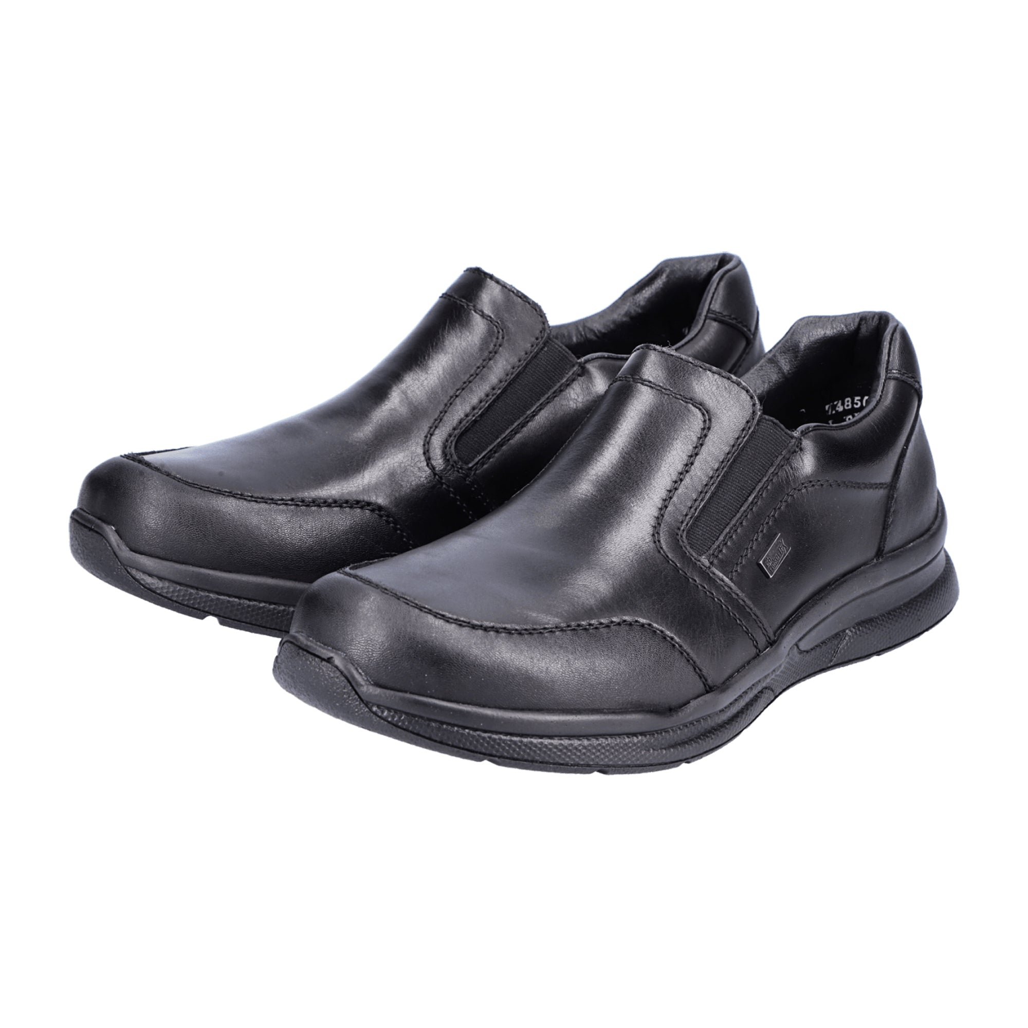 Rieker Black Leather Slip-On Shoes with Comfortable Shock-Absorbing Sole