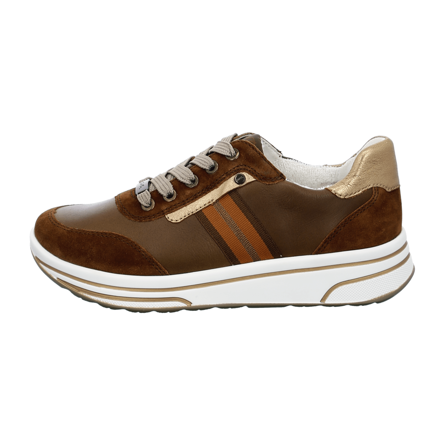ARA SAPPORO Women's Velour Leather Sneakers in Brown with Lace-Up Closure and Round Toe