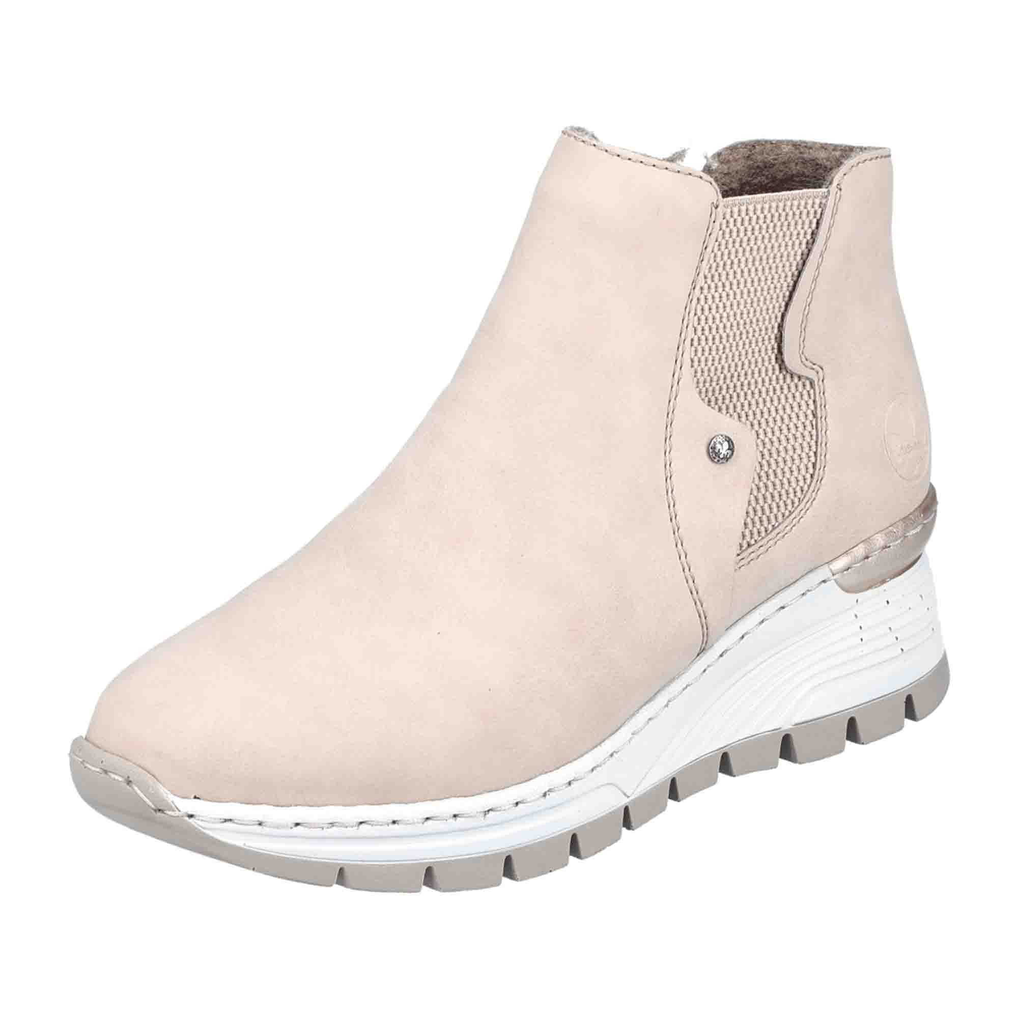 Rieker Beige Women's Ankle Boots with Zipper and Cold Lining