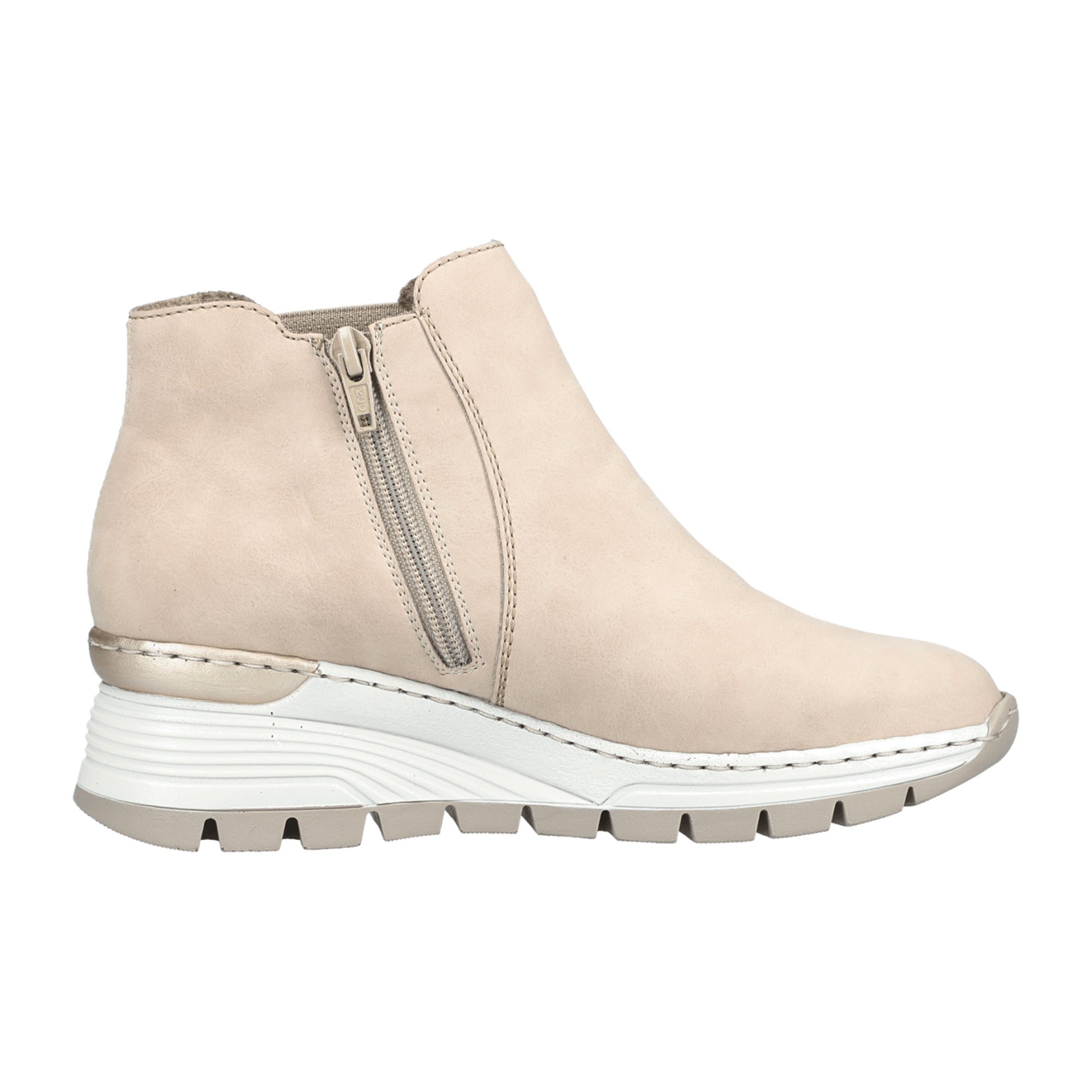 Rieker Beige Women's Ankle Boots with Zipper and Cold Lining