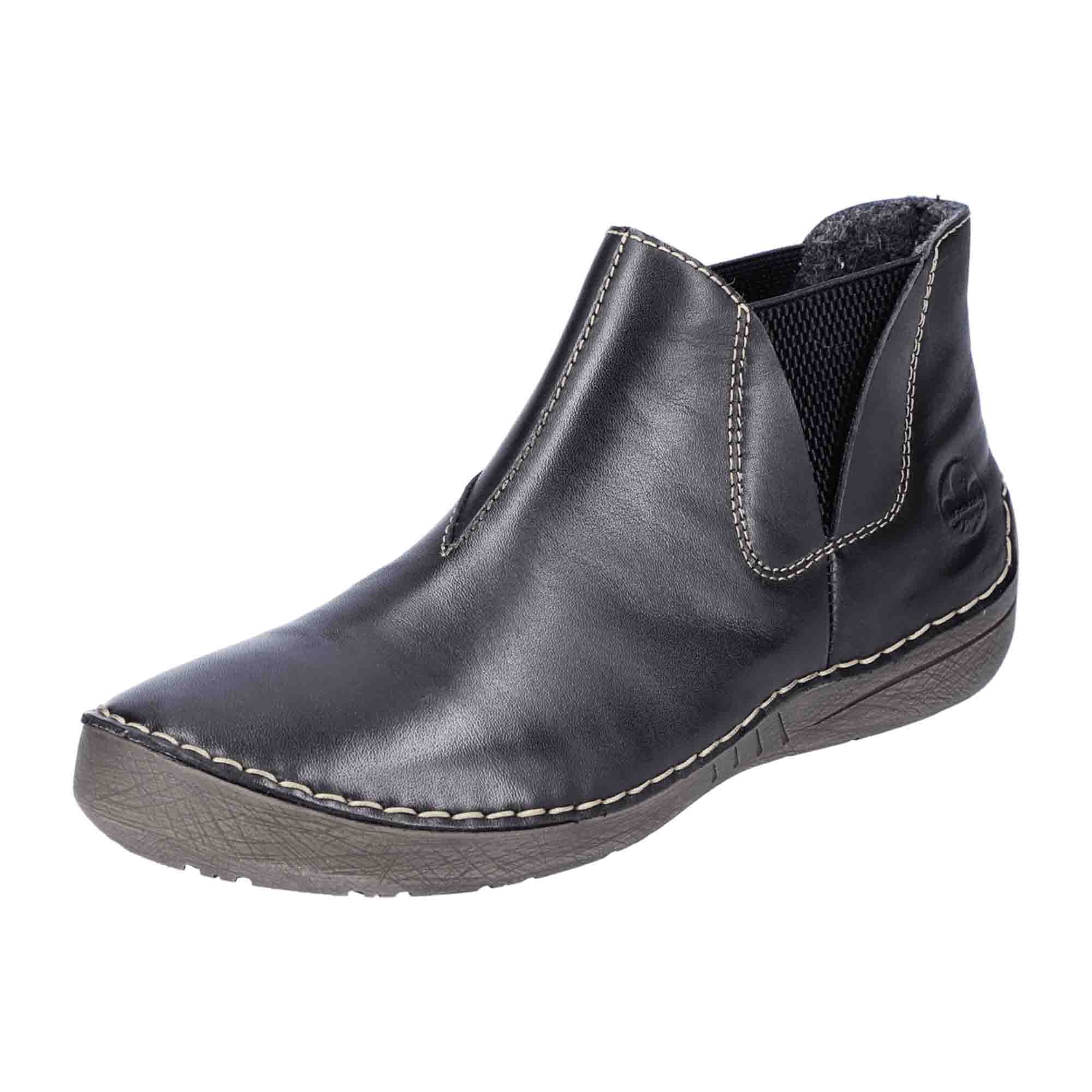 Rieker Women's Black Leather Slip-On Boots with Warm Lining and Zip Closure