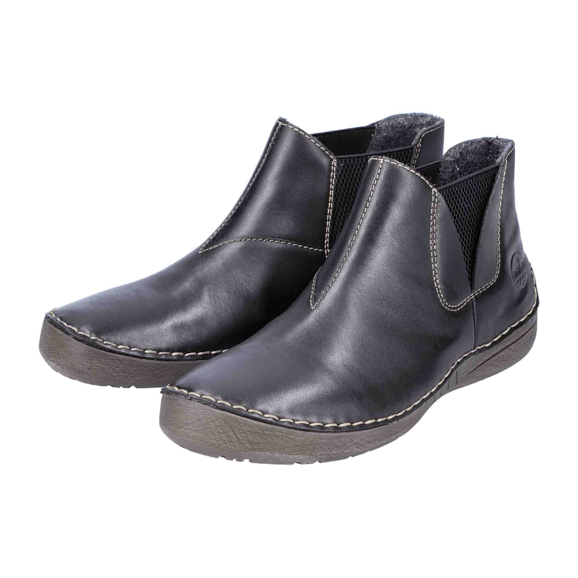 Rieker Women's Black Leather Slip-On Boots with Warm Lining and Zip Closure
