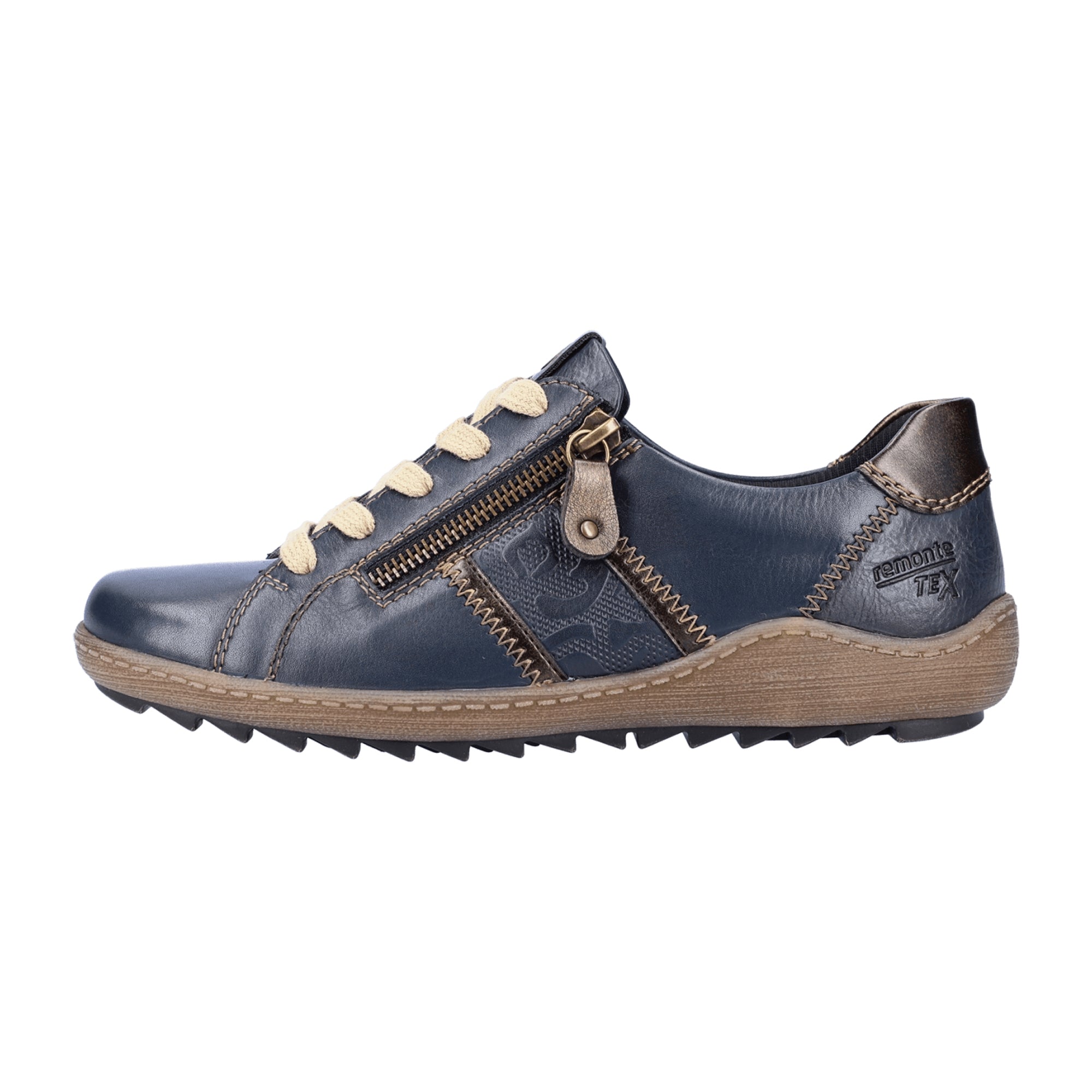 Remonte Women's Blue Leather Lace-Up Shoes with Waterproof Membrane