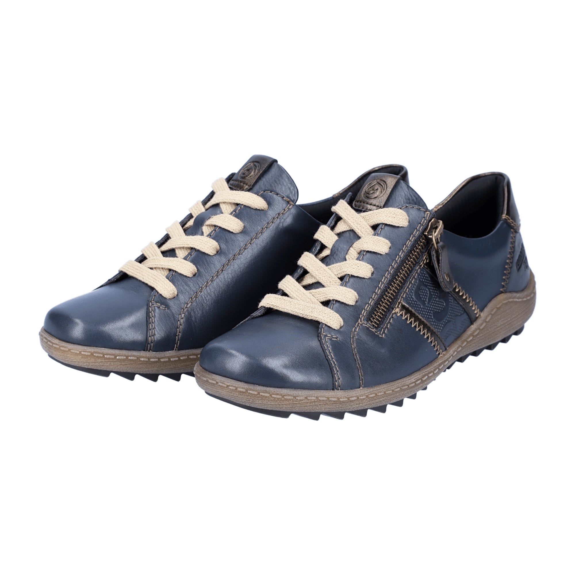 Remonte Women's Blue Leather Lace-Up Shoes with Waterproof Membrane