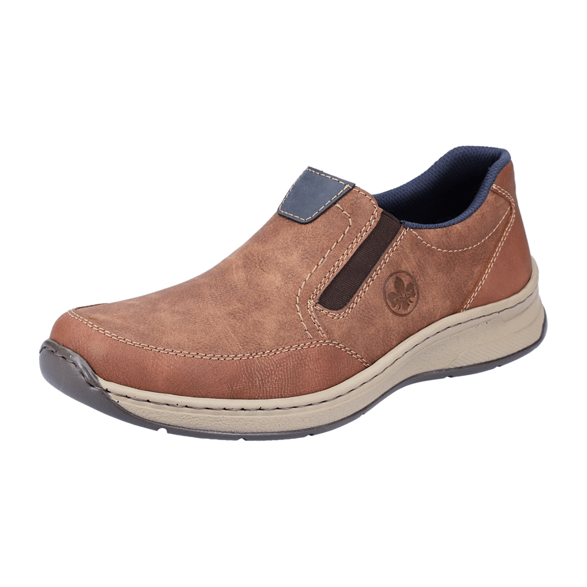 Rieker Brown Slip-On Shoes for Men with Velcro Fastener and Flat Heel