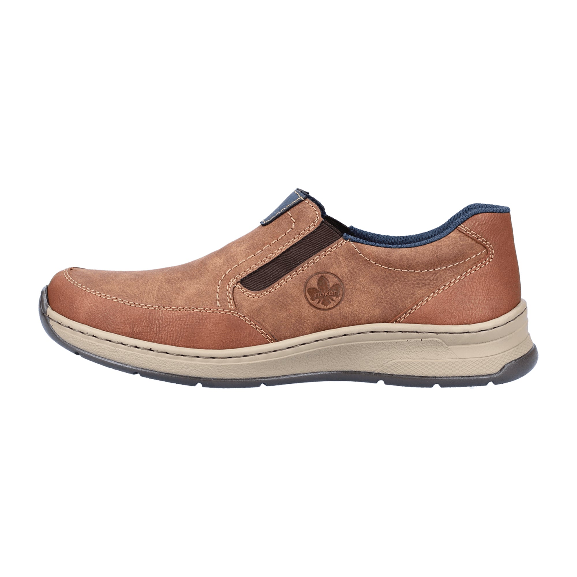 Rieker Brown Slip-On Shoes for Men with Velcro Fastener and Flat Heel