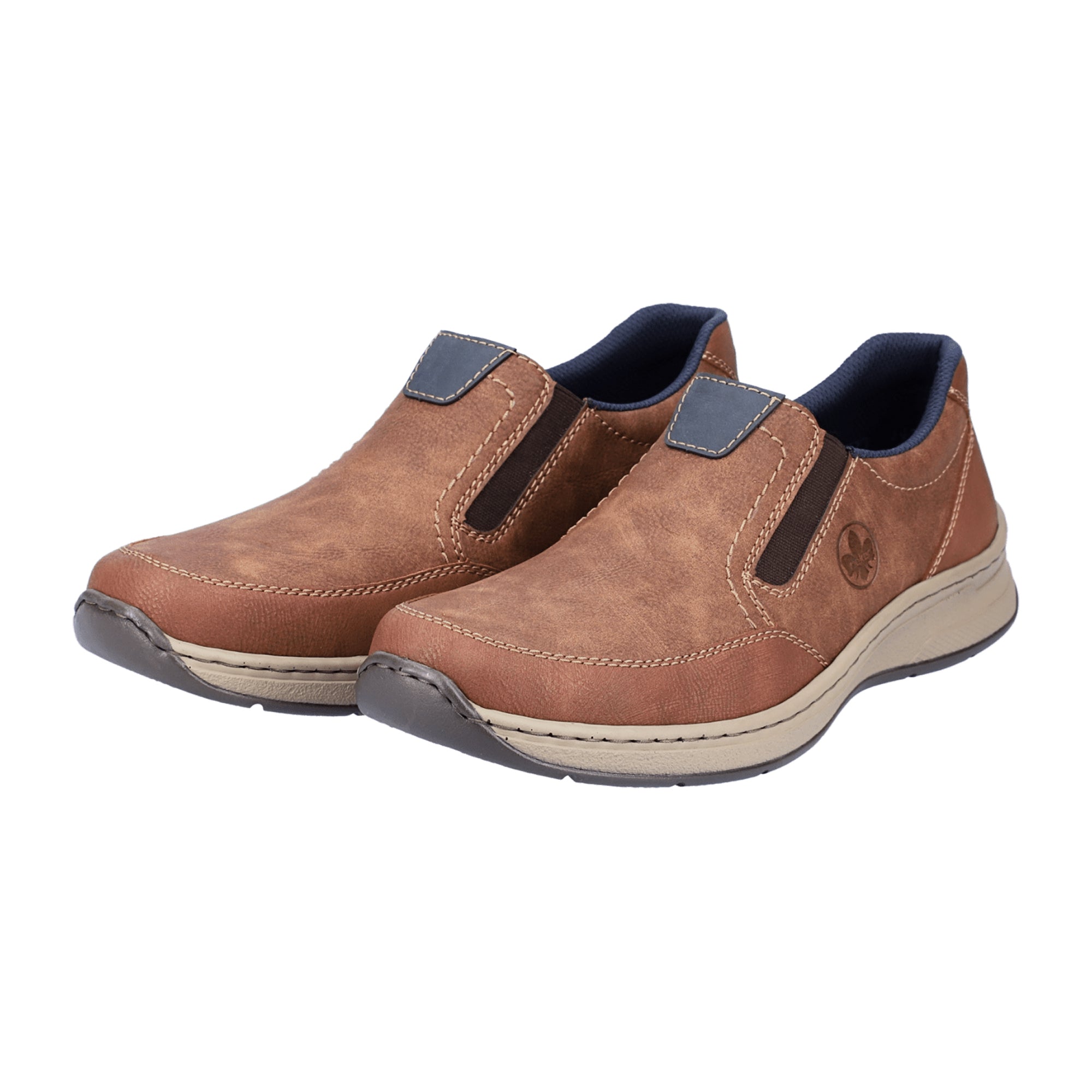 Rieker Brown Slip-On Shoes for Men with Velcro Fastener and Flat Heel