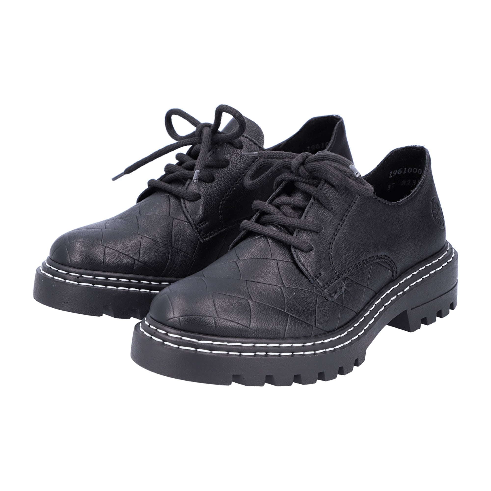 Rieker Women's Black Lace-Up Shoes Comfortable Synthetic Leather Casual Footwear