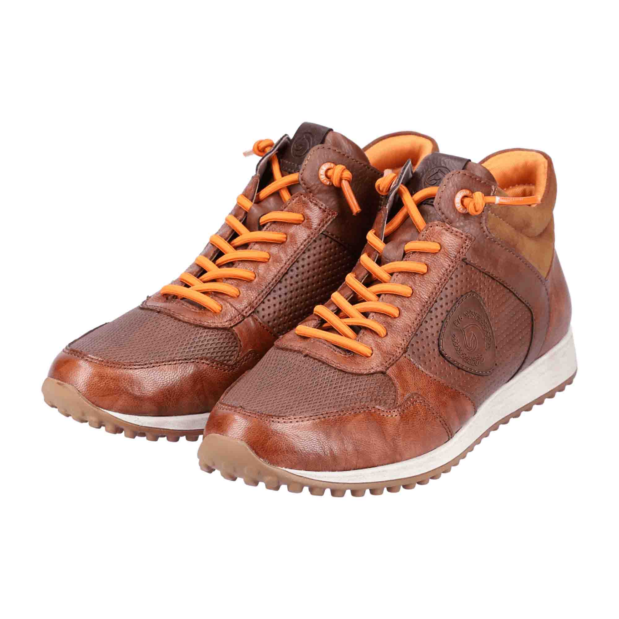 Remonte Women's High Top Brown Leather Sneakers with Zip and Extra Laces