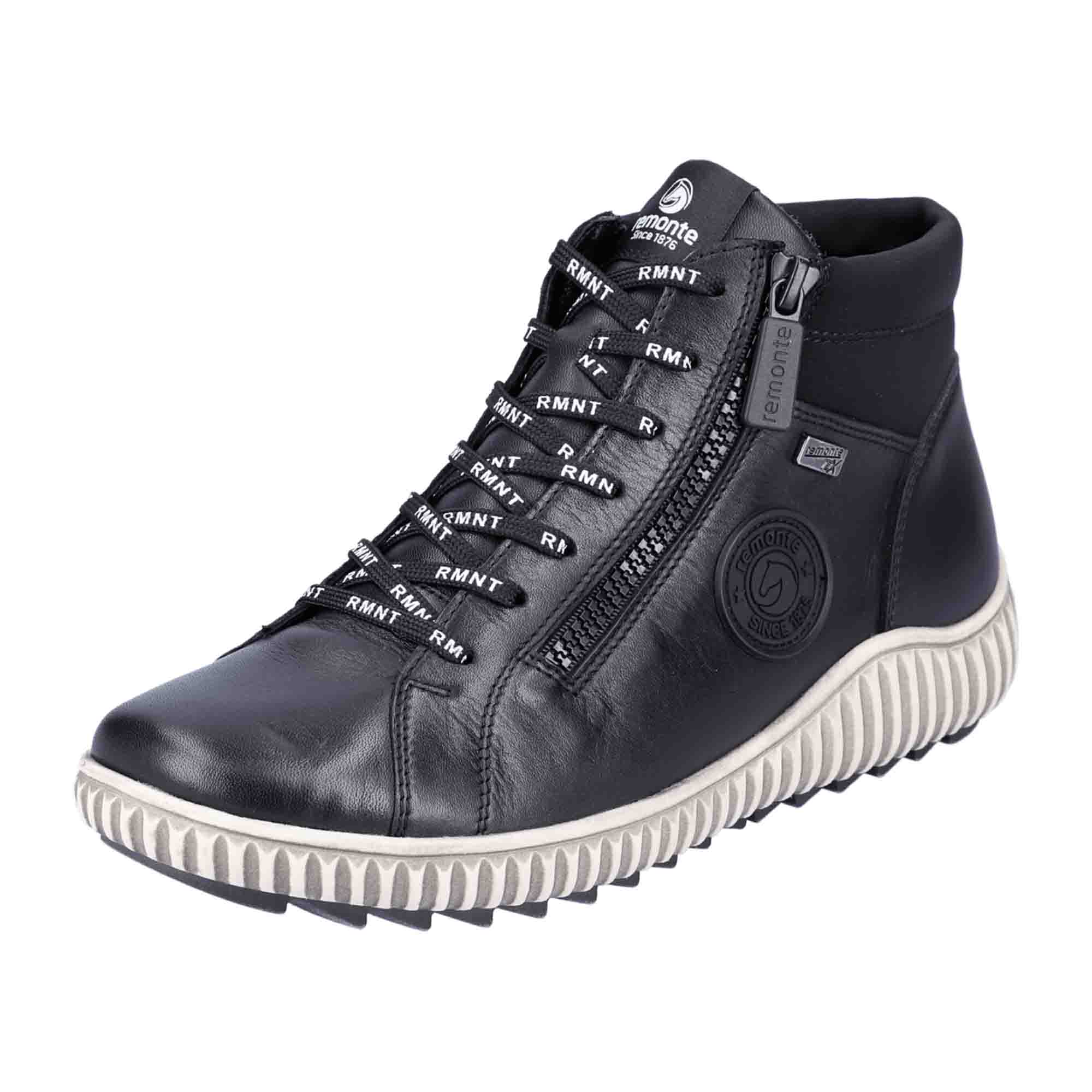 Remonte Women's Black Leather Ankle Boots with TEX Membrane and Soft Insole