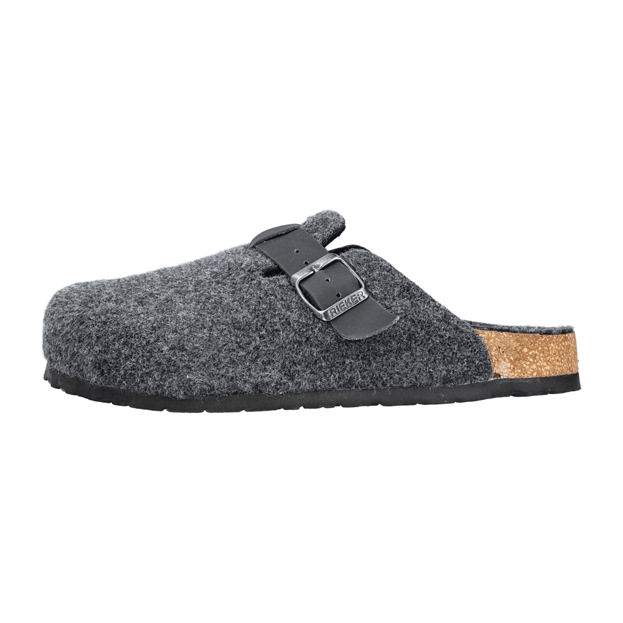 Rieker Men's Grey House Slippers Comfortable Warm Felt Clogs with Buckle