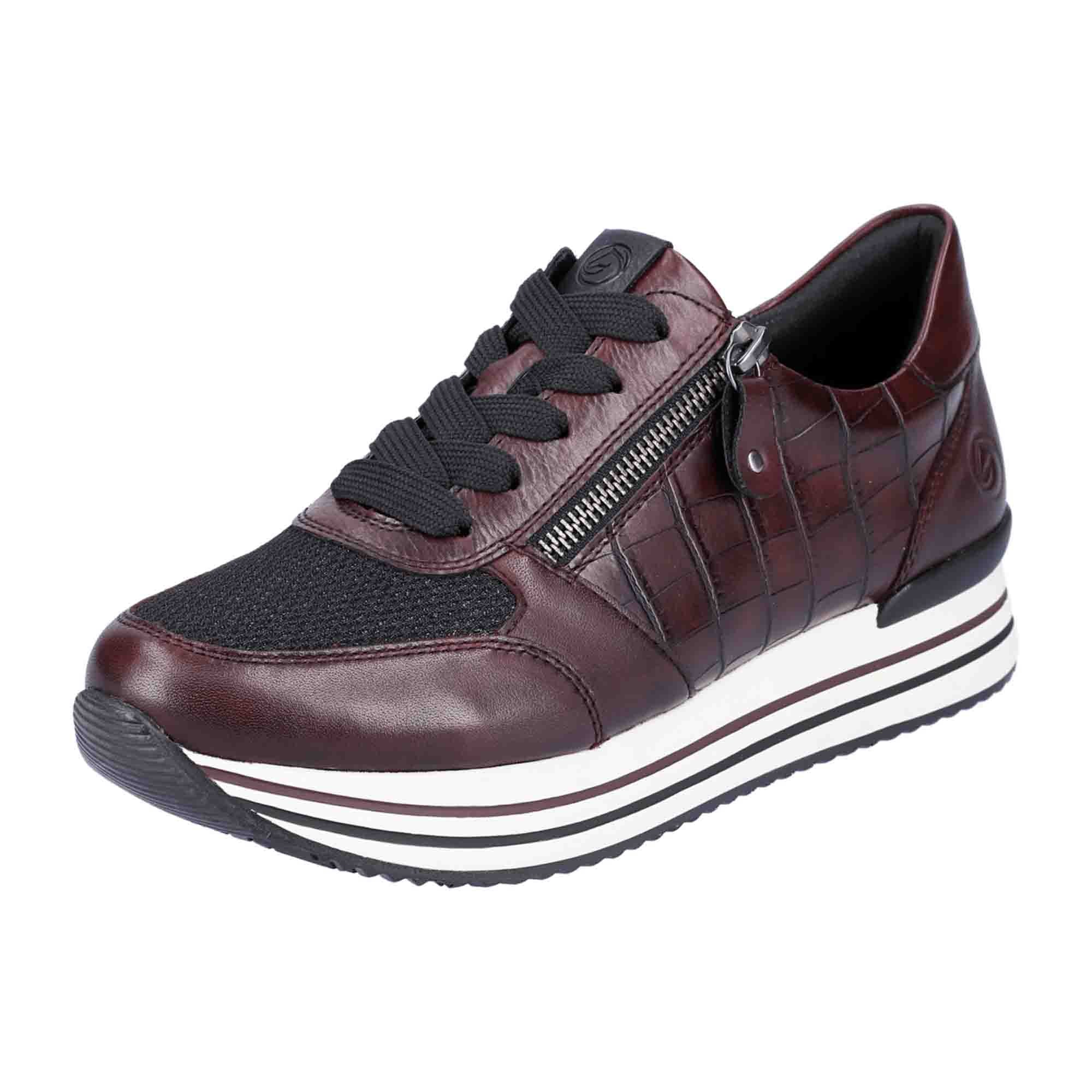 Remonte Red Women's Sporty Lace-Up Shoes with Leather Look and Zip Closure