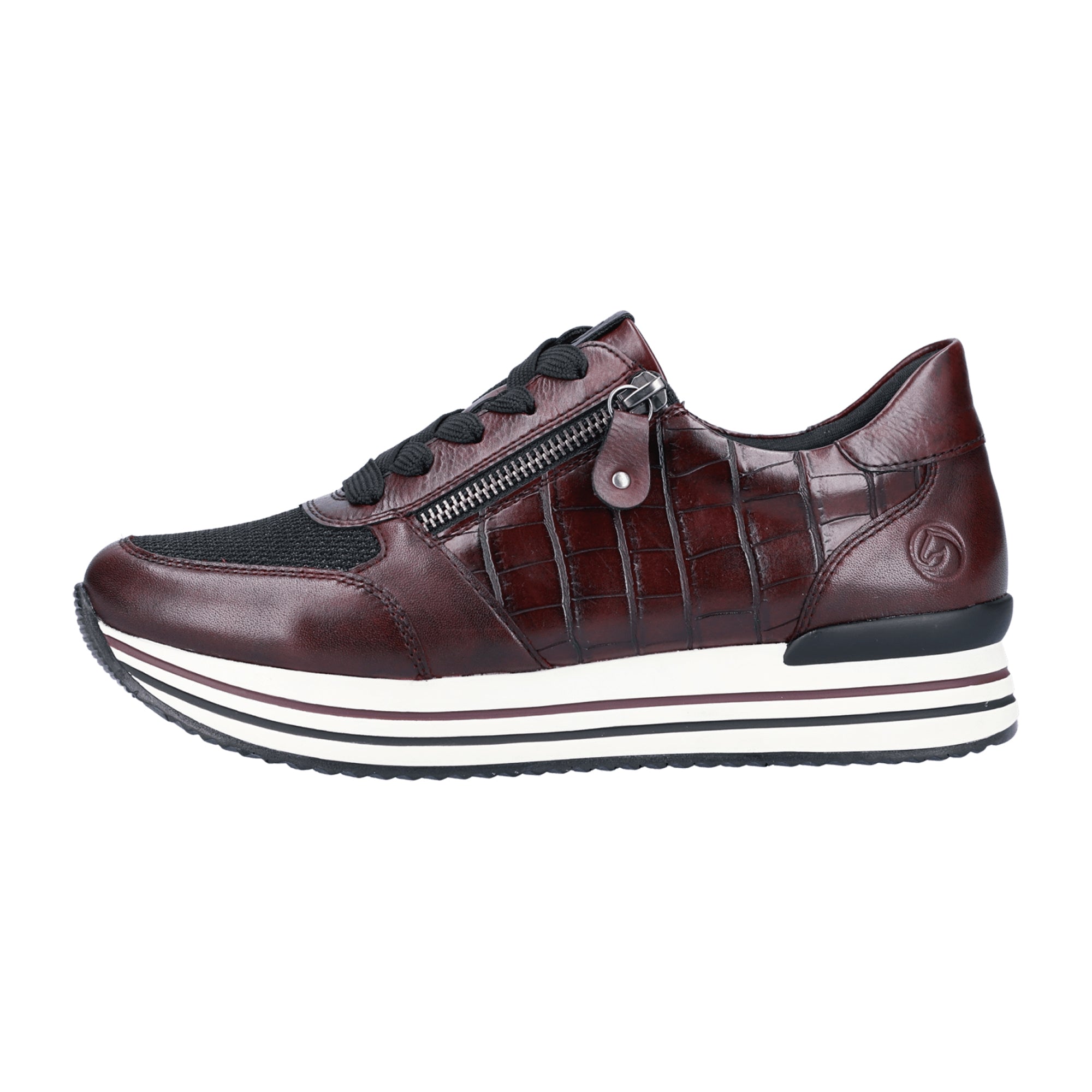 Remonte Red Women's Sporty Lace-Up Shoes with Leather Look and Zip Closure
