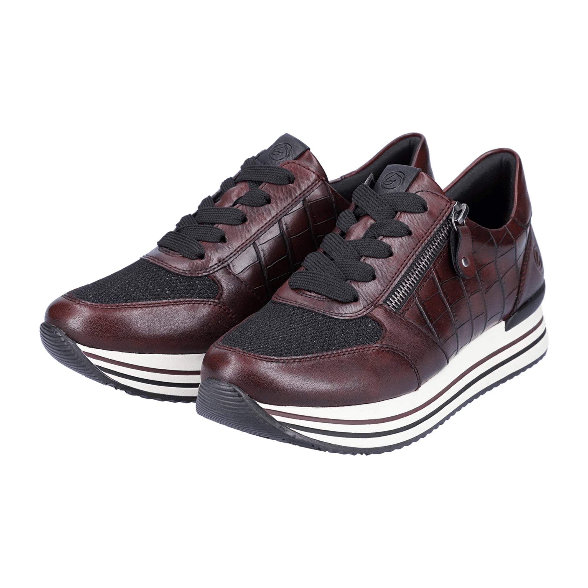 Remonte Red Women's Sporty Lace-Up Shoes with Leather Look and Zip Closure