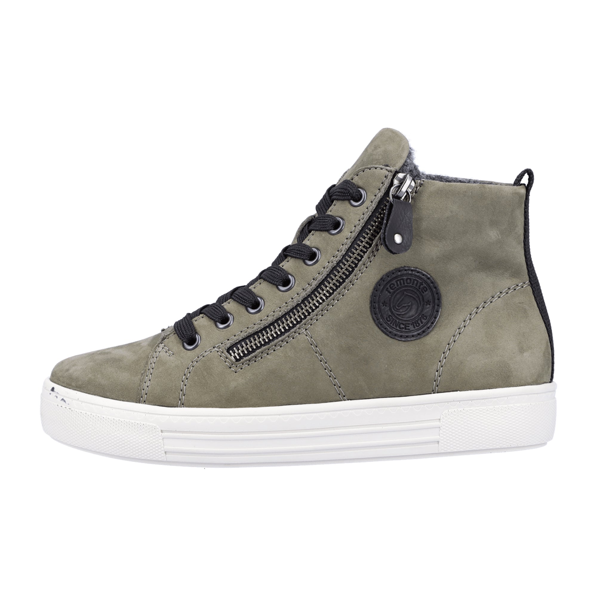 Remonte D0972-54 Women's Green High-Top Sneakers with Zipper and Laces