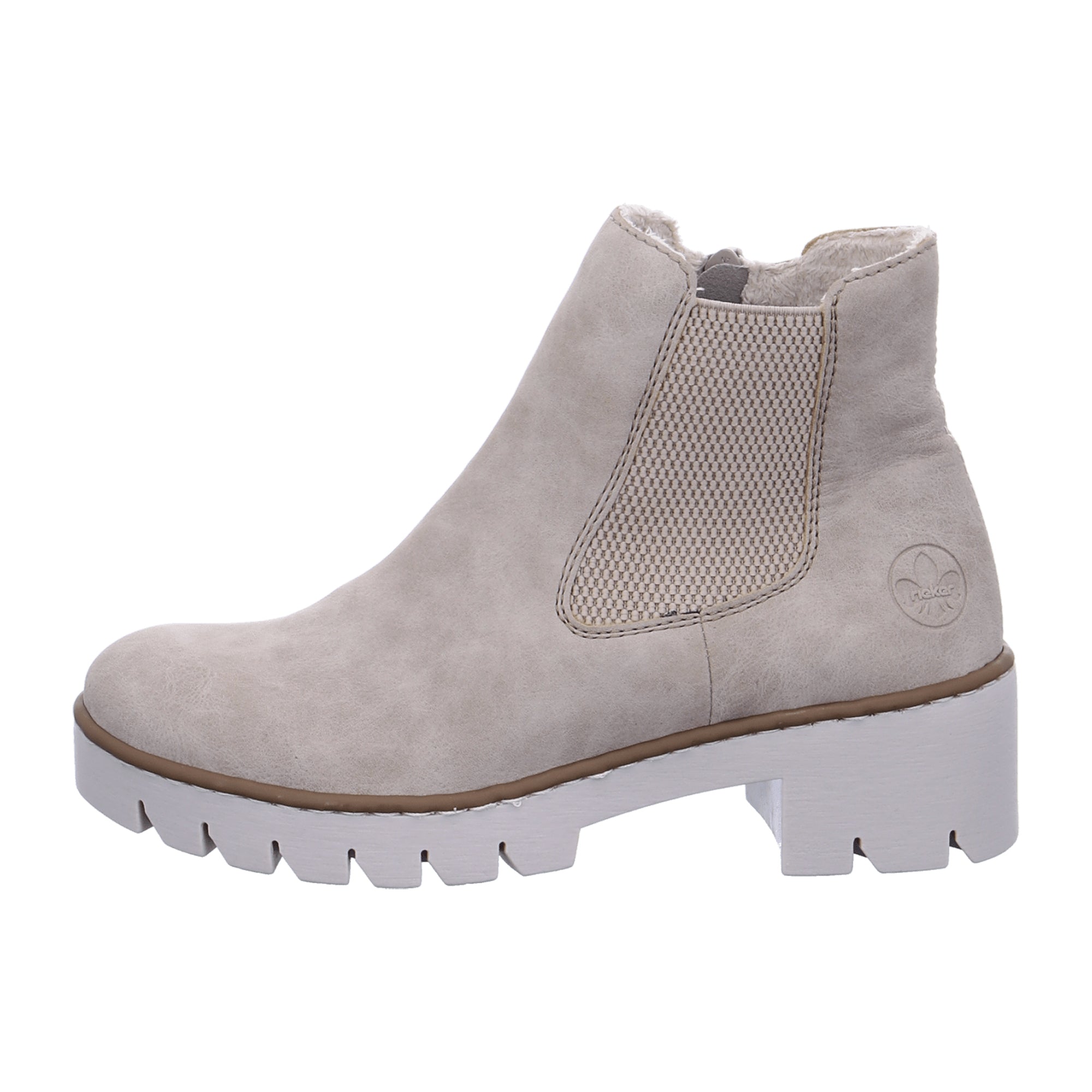 Rieker Beige Ankle Boots for Women with Warm Lining and Side Zipper