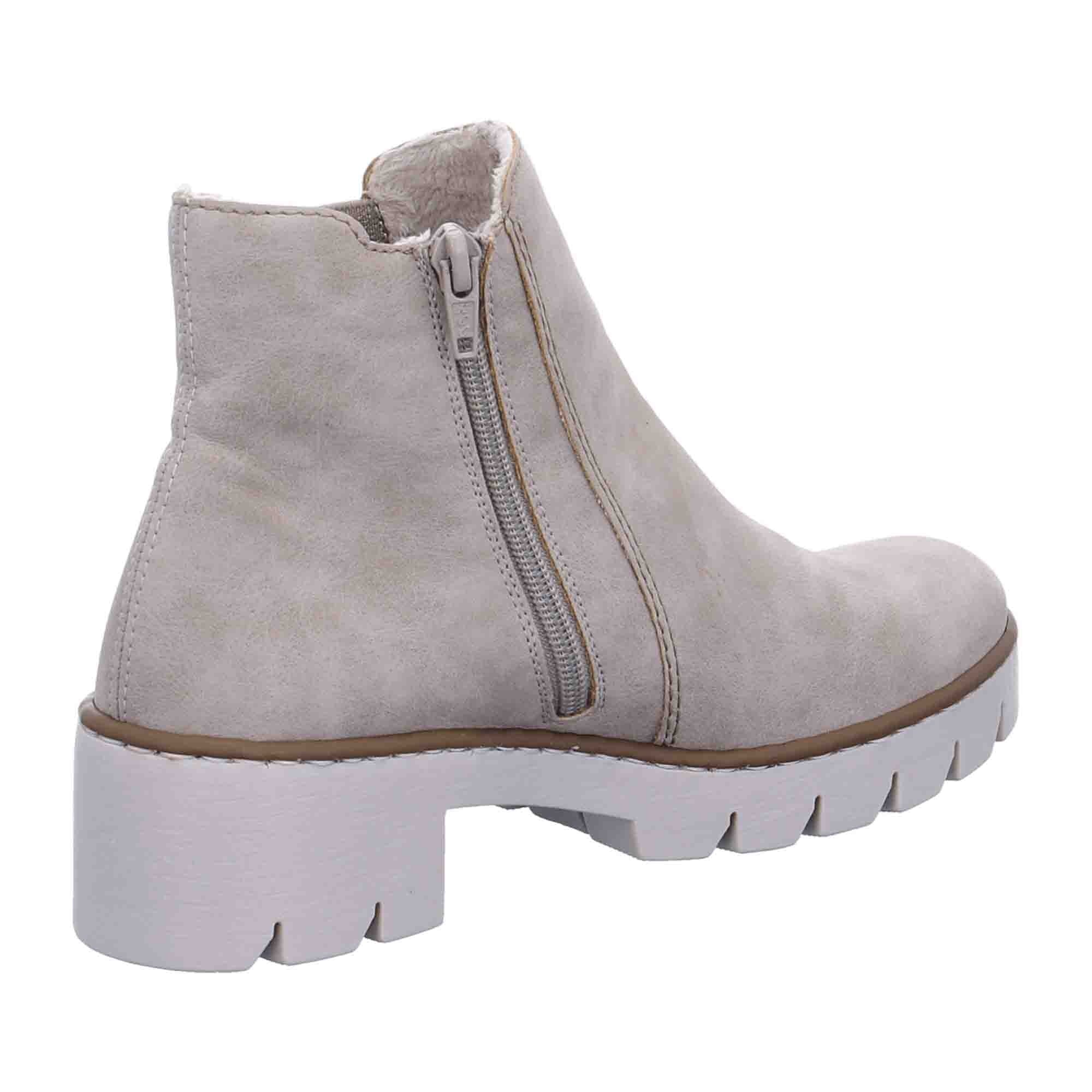 Rieker Beige Ankle Boots for Women with Warm Lining and Side Zipper