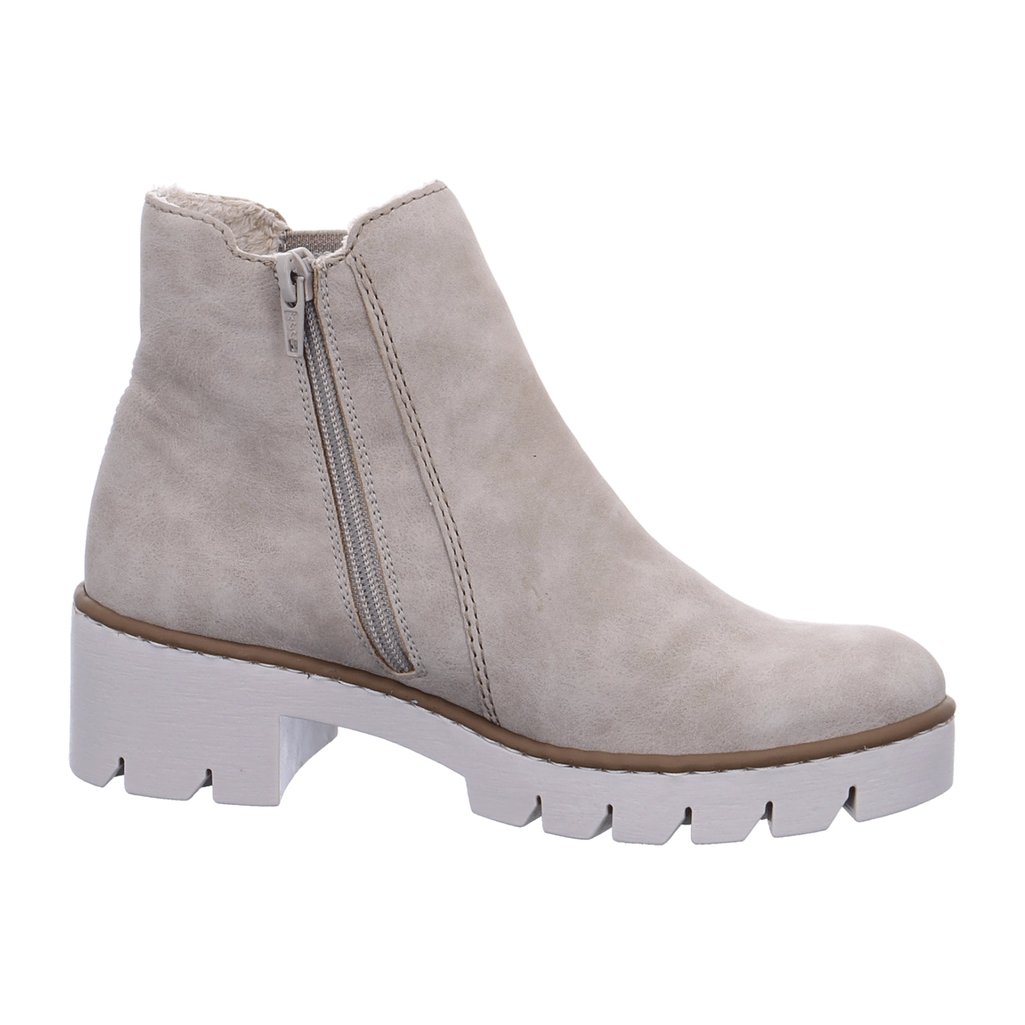 Rieker Beige Ankle Boots for Women with Warm Lining and Side Zipper