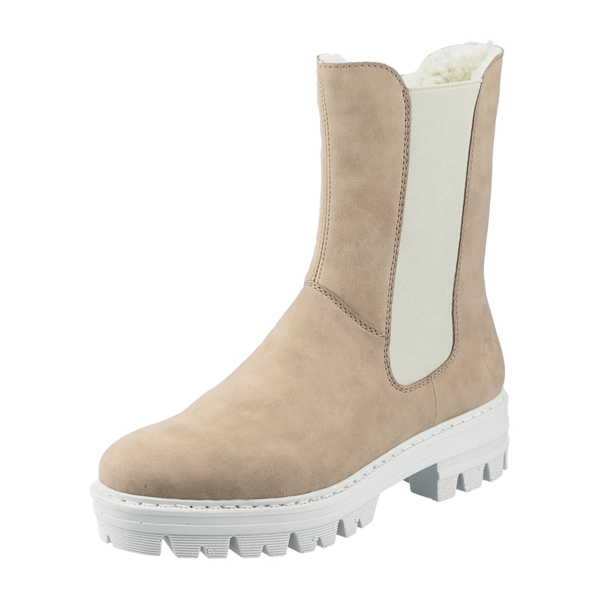Rieker Women's Beige Zip-Up Ankle Boots with Cold Lining and Block Heel