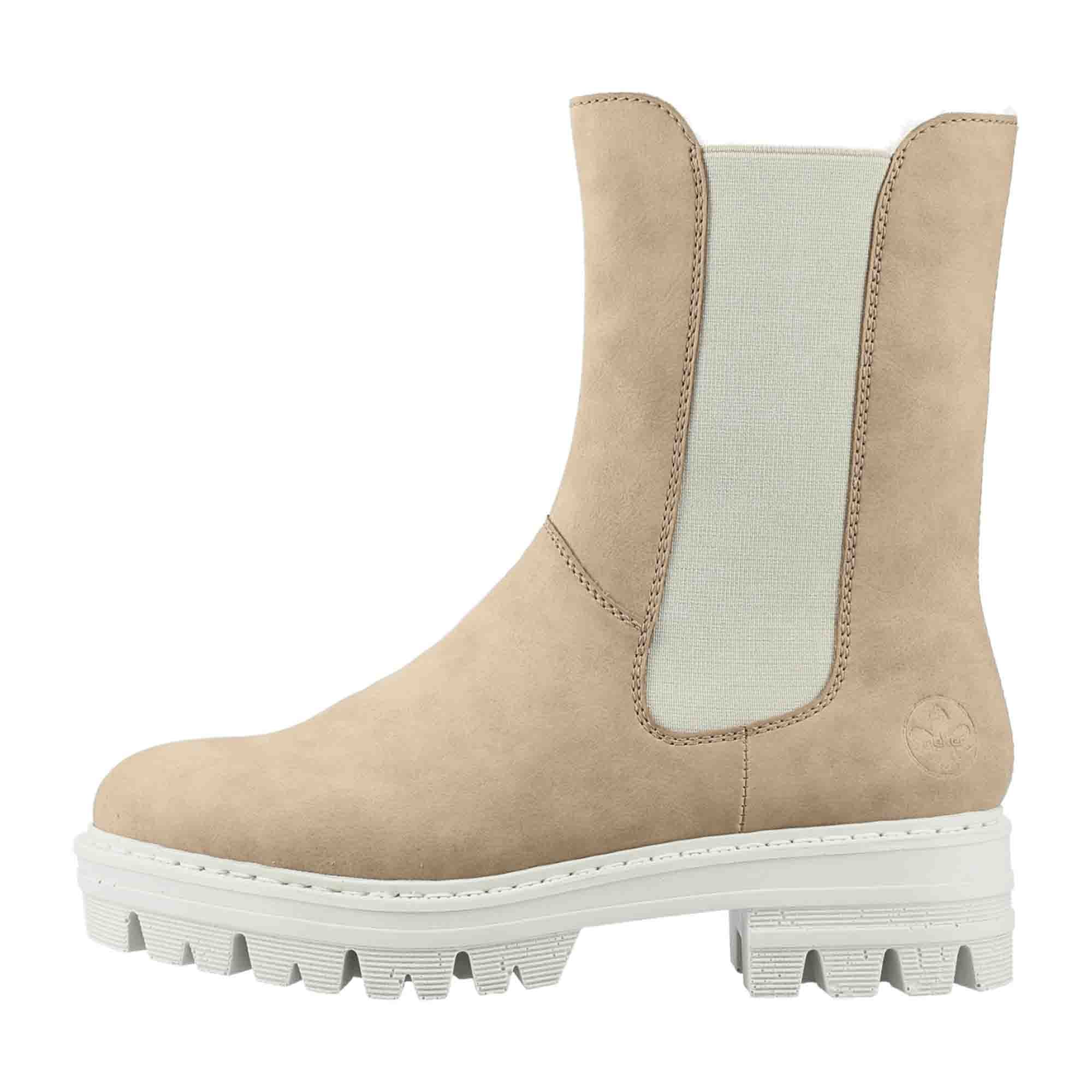 Rieker Women's Beige Zip-Up Ankle Boots with Cold Lining and Block Heel
