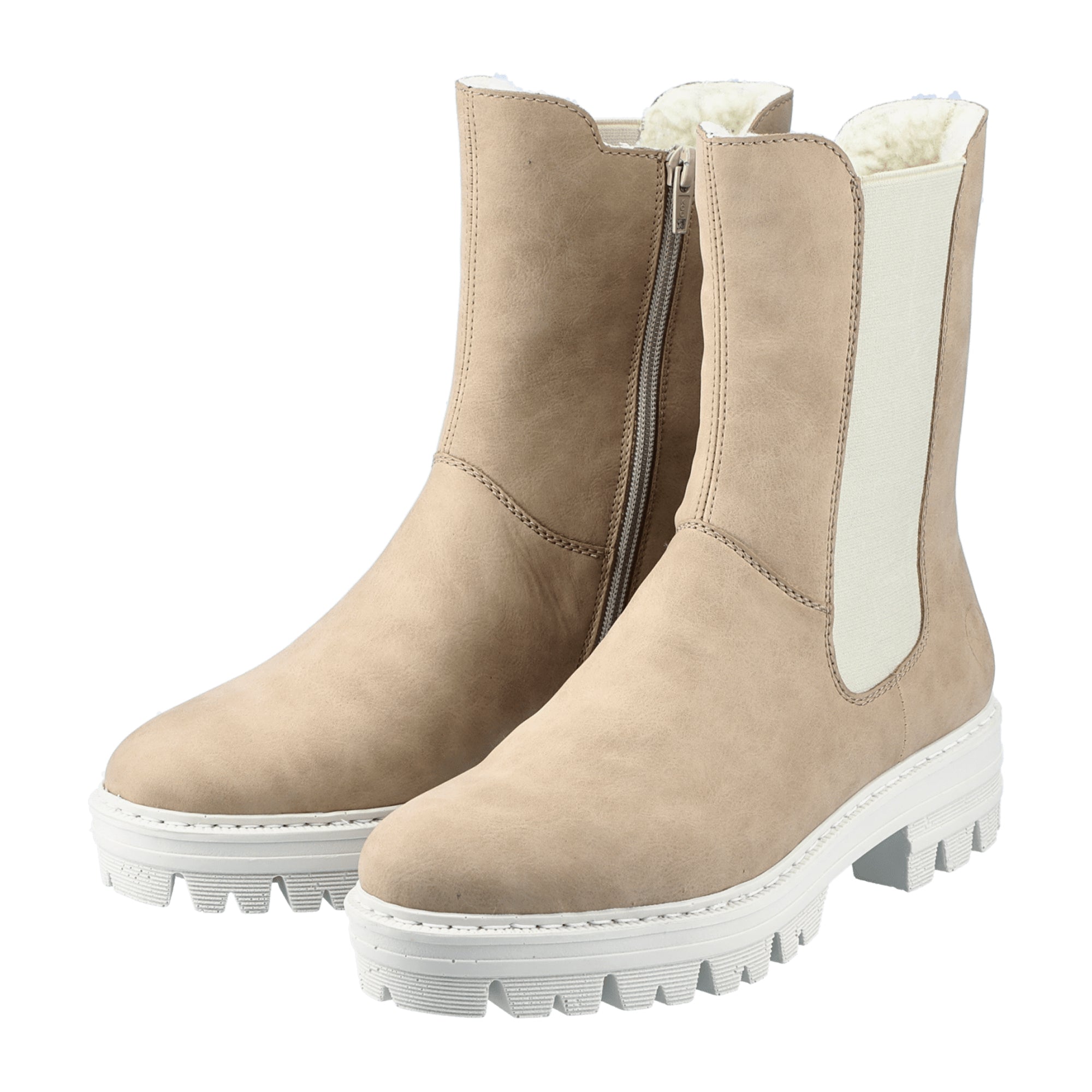 Rieker Women's Beige Zip-Up Ankle Boots with Cold Lining and Block Heel