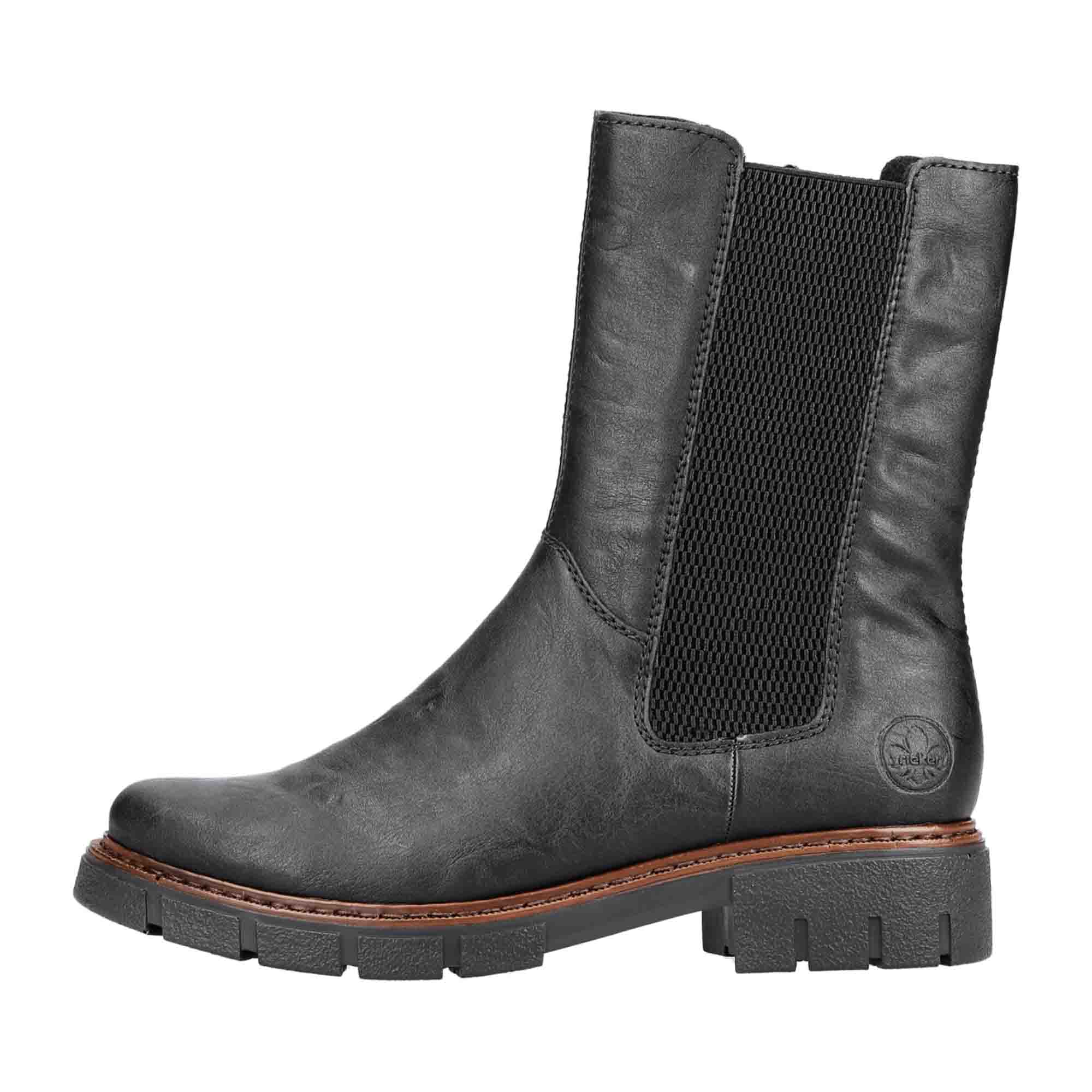 Rieker Women's Black Ankle Boots with Zipper and Warm Lining for Winter