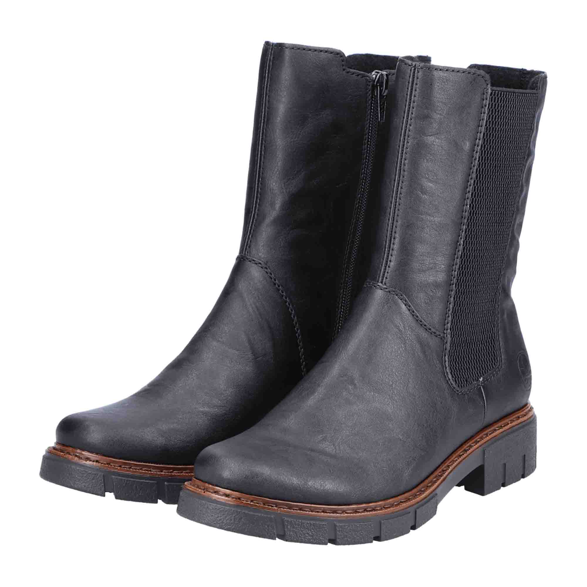 Rieker Women's Black Ankle Boots with Zipper and Warm Lining for Winter