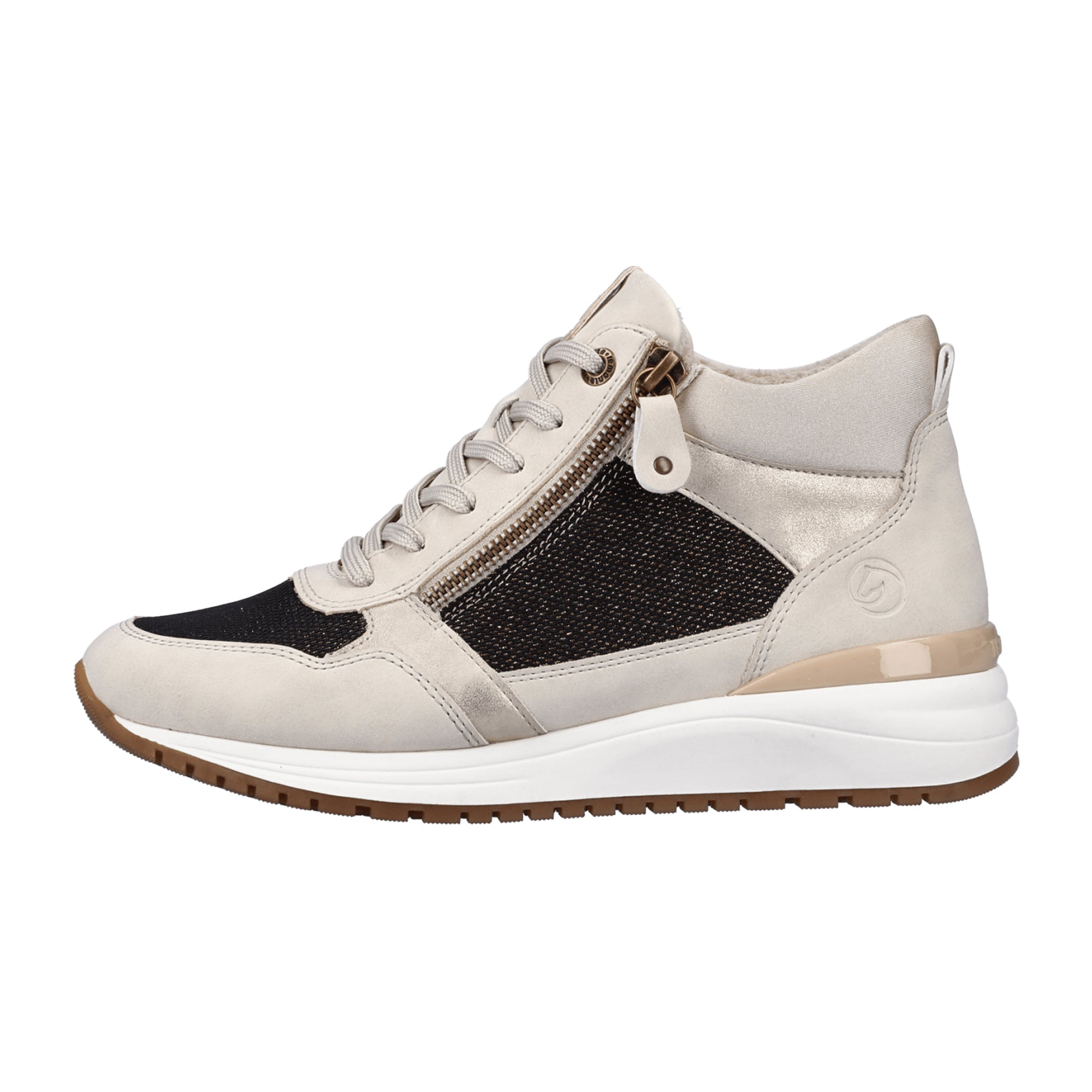 Remonte Beige High-Top Sneakers for Women with Black Bronze Accents