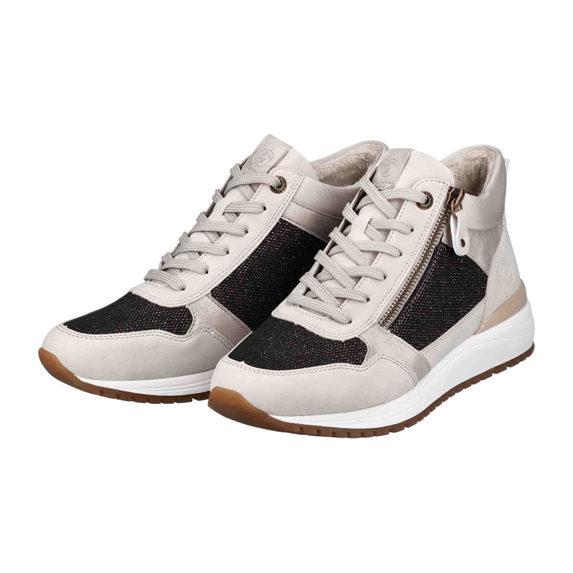 Remonte Beige High-Top Sneakers for Women with Black Bronze Accents