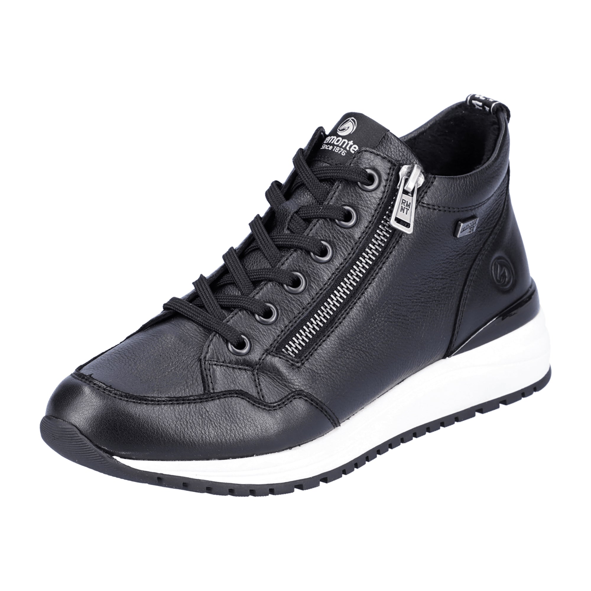 Remonte Black Leather Women's High-Top Sneakers with Zipper and TEX Membrane