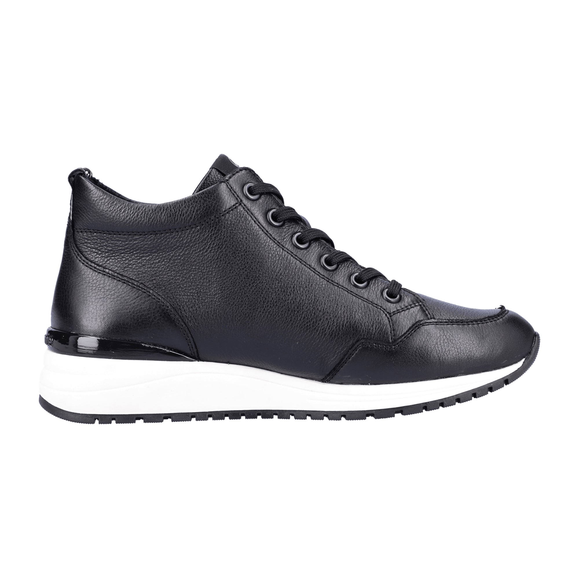 Remonte Black Leather Women's High-Top Sneakers with Zipper and TEX Membrane