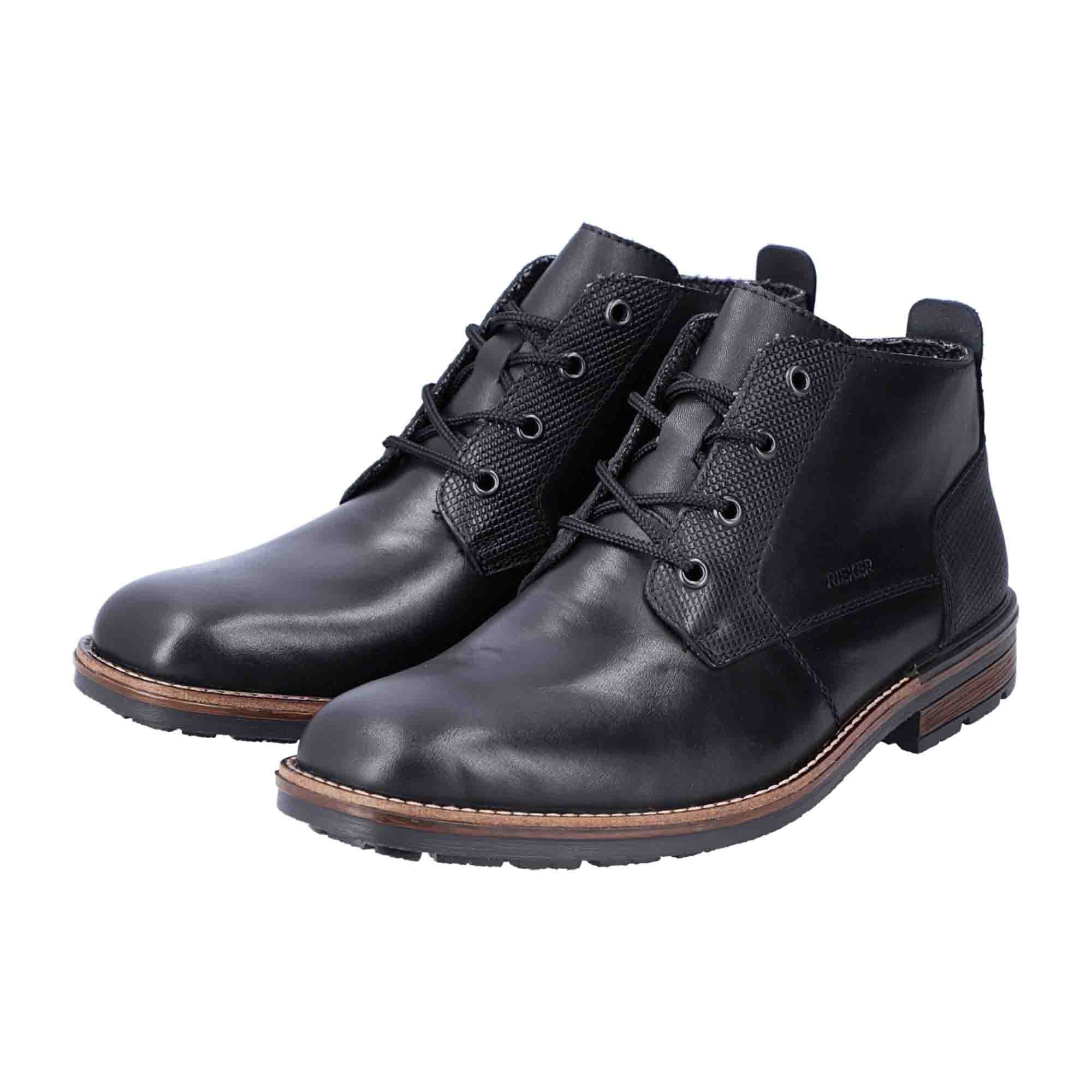 Rieker Men's Black Leather Lace-Up Boots Comfortable Casual Fashion Footwear