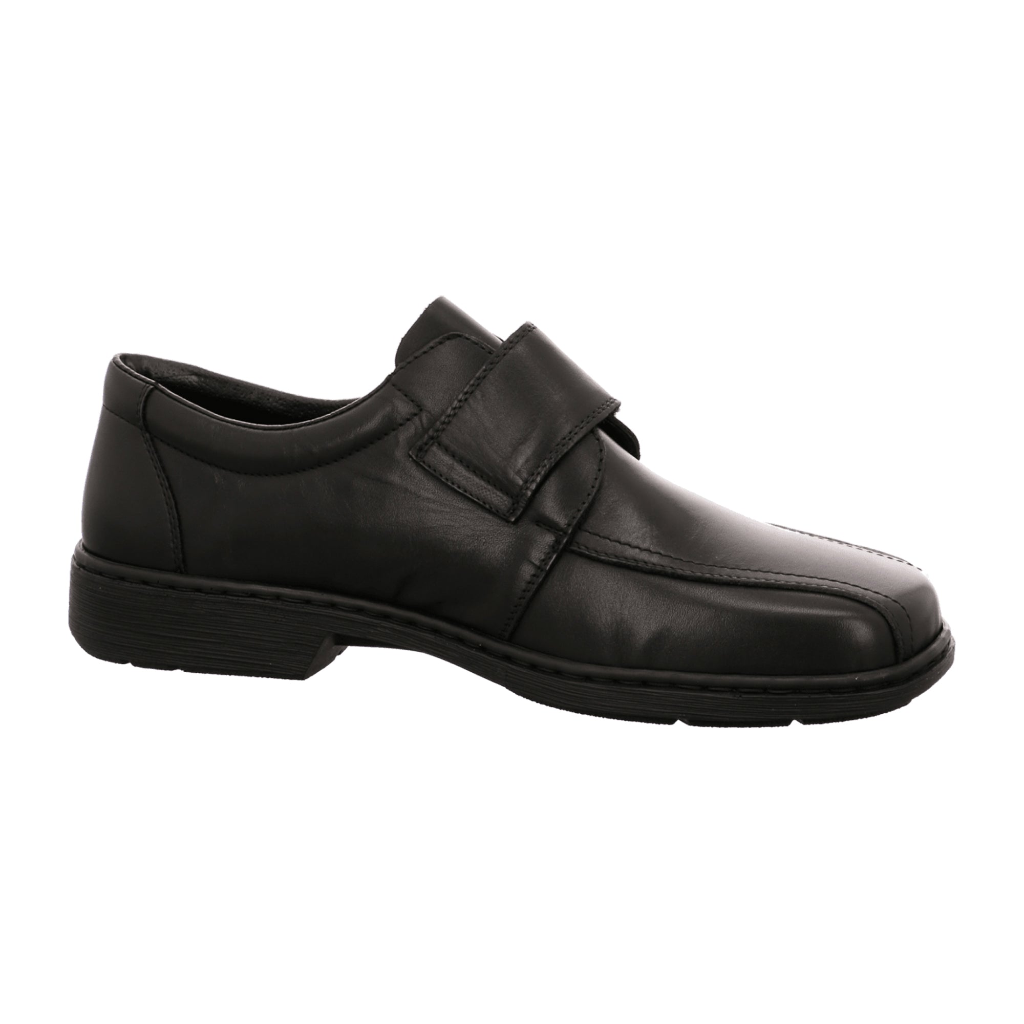Rieker Nico Black Leather Shoes with Velcro Closure and Wide Fit