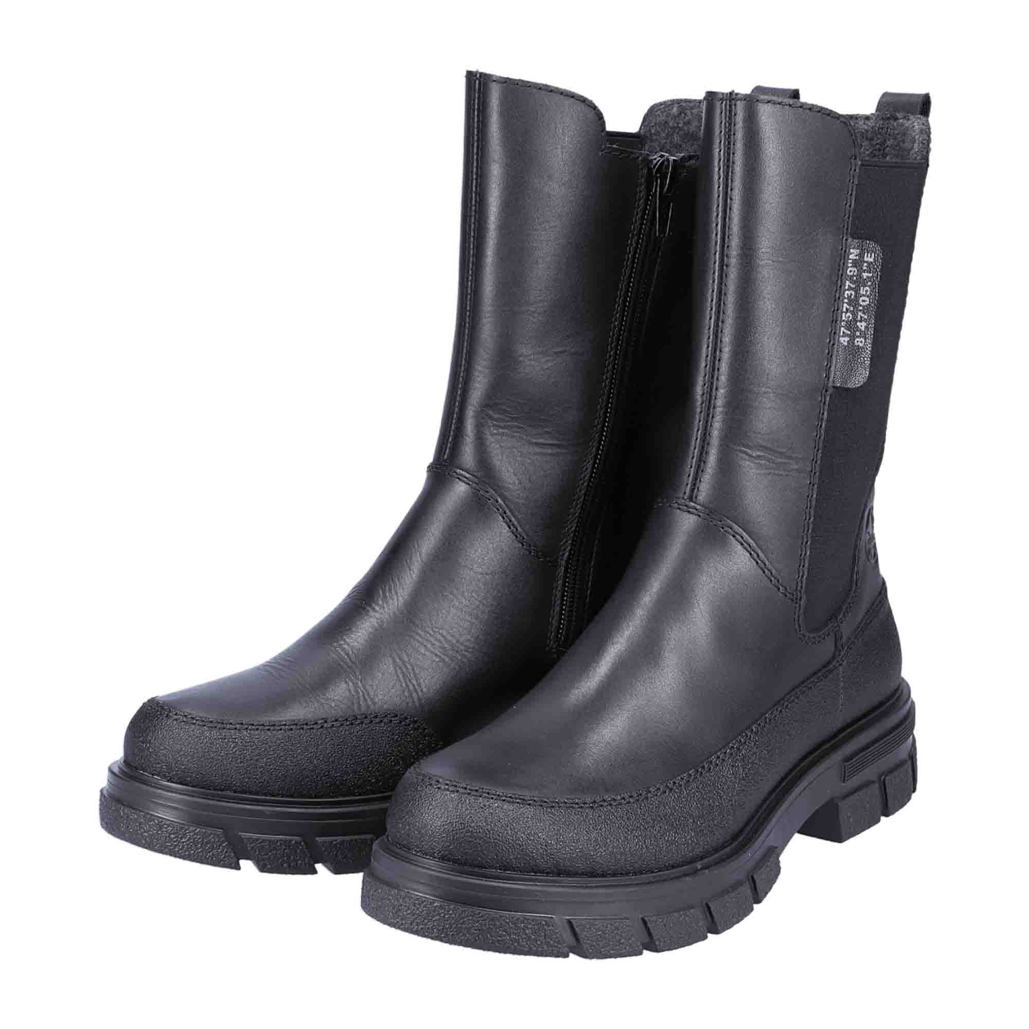 Rieker HWK Women's Black Boots for Fall Winter, Narrow to Normal Fit
