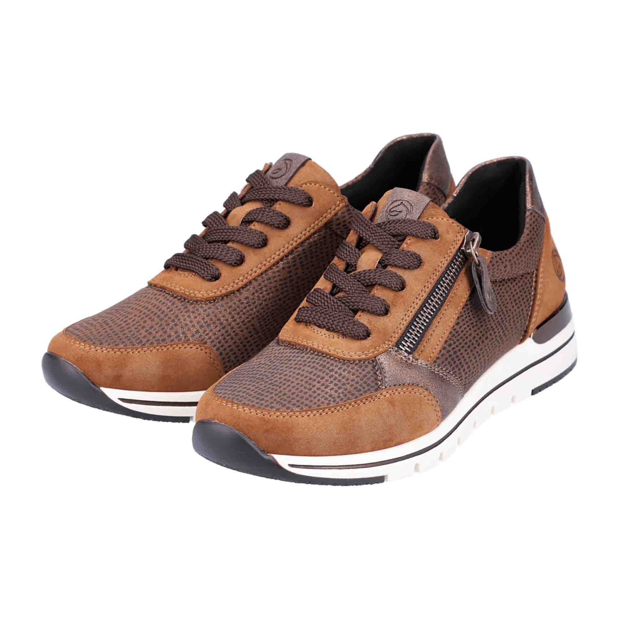 Remonte Women's Brown Casual Sneaker with Zipper and Laces