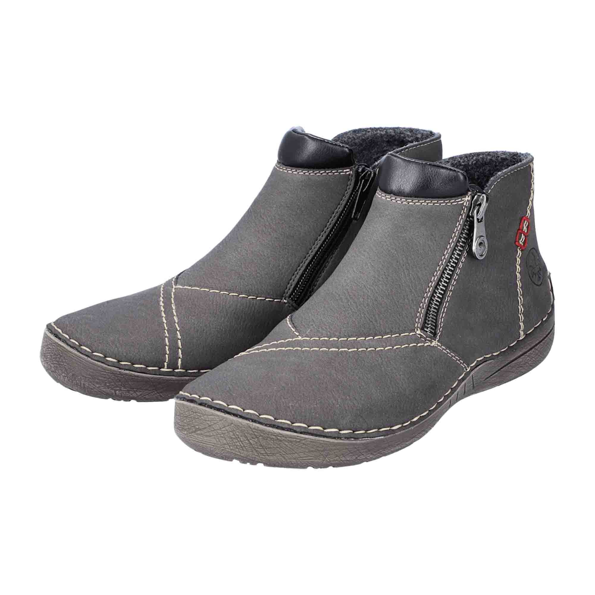 Rieker Women's Ankle Boots with Zipper and Warm Lining in Gray