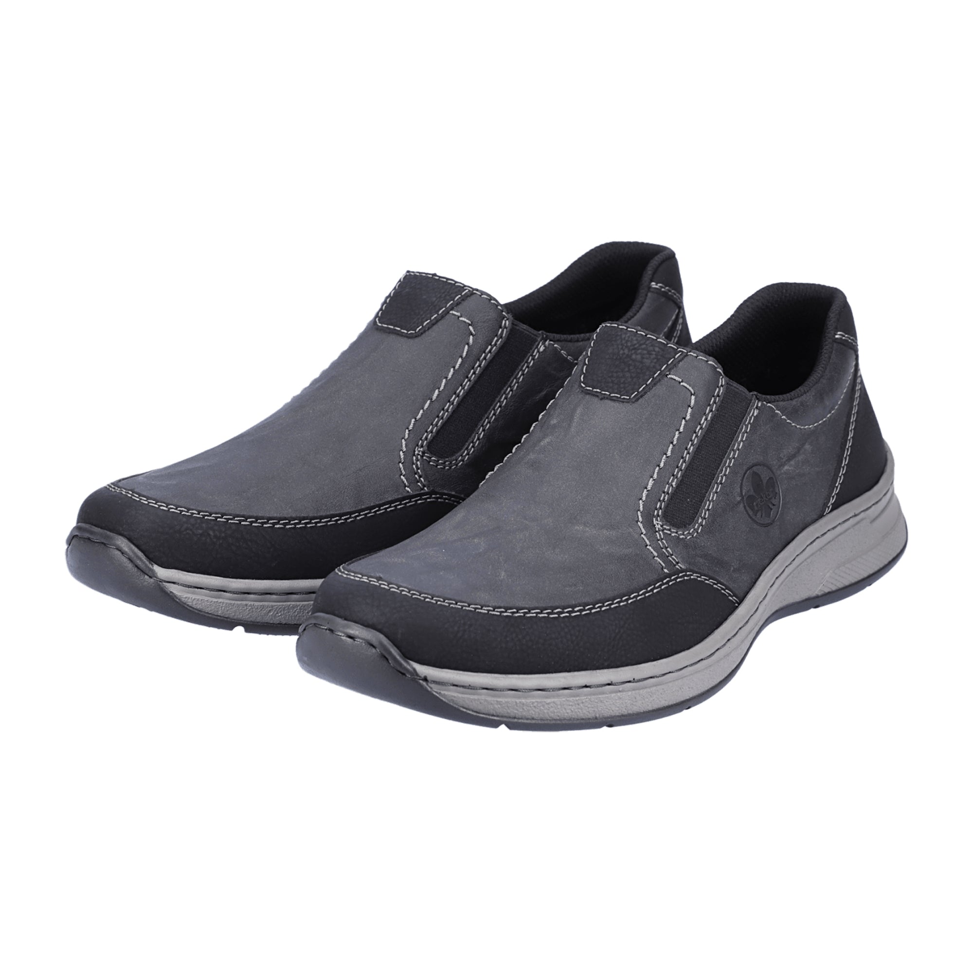 Rieker Gray Slip-On Shoes with Velcro Closure Comfortable Wide Fit Men's Footwear