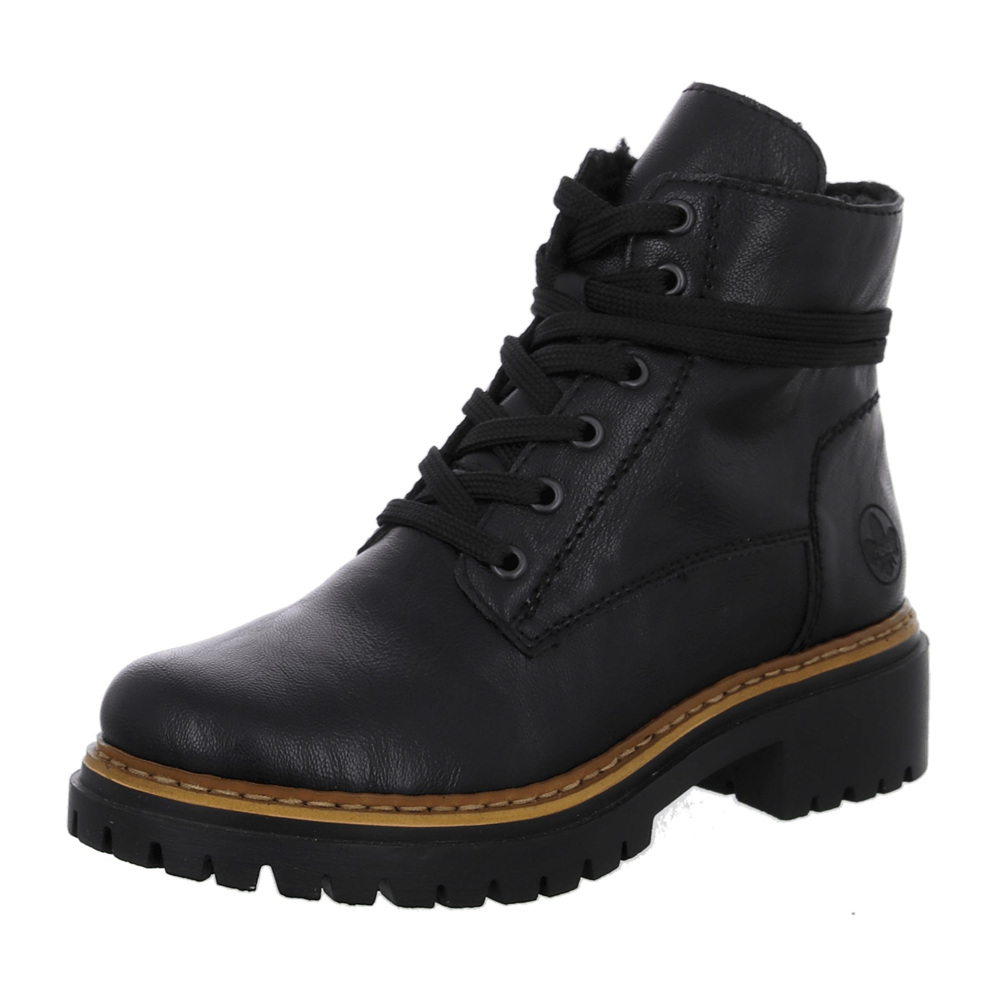 Rieker Black Biker Boots for Women with Zipper and Laces Warm Lined