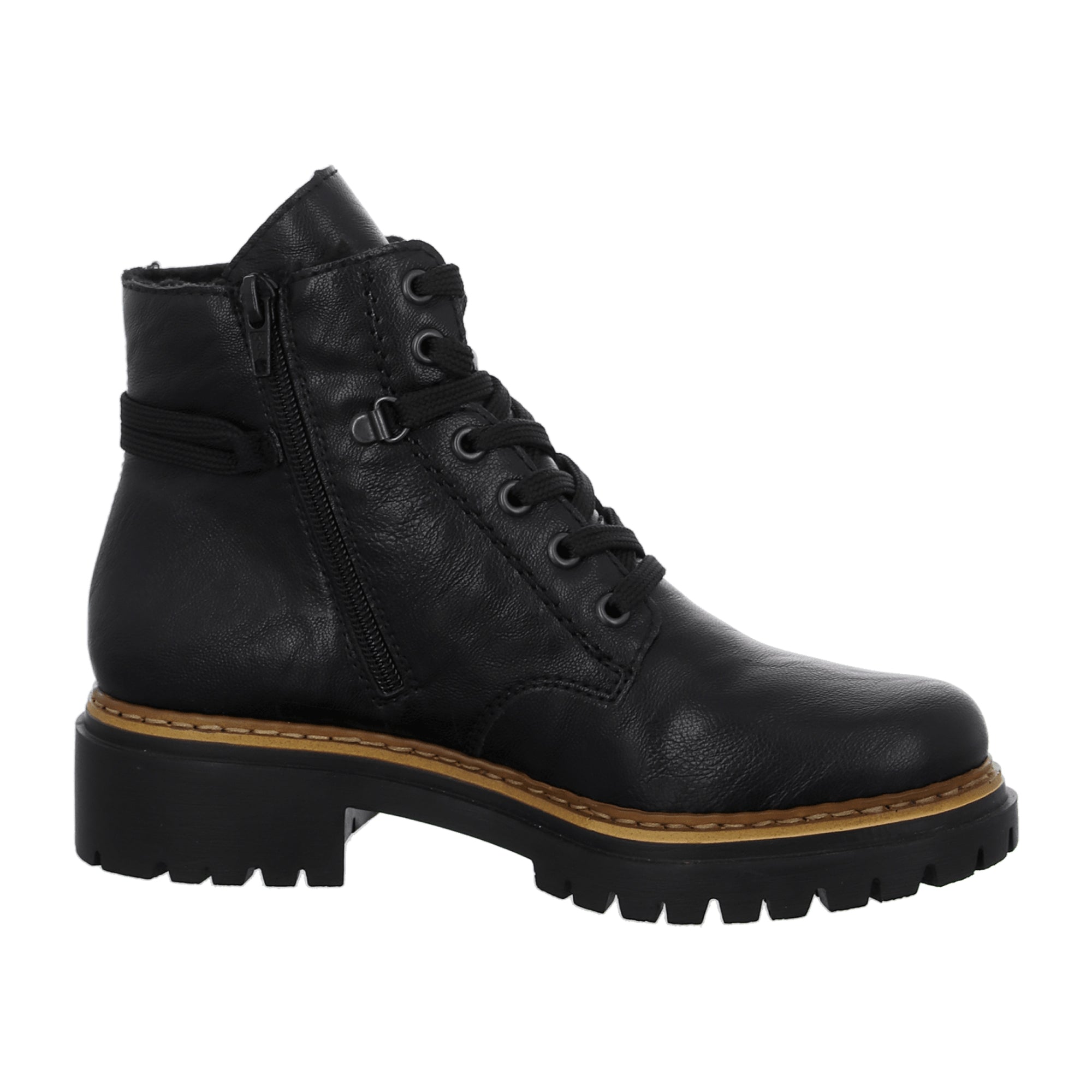 Rieker Black Biker Boots for Women with Zipper and Laces Warm Lined
